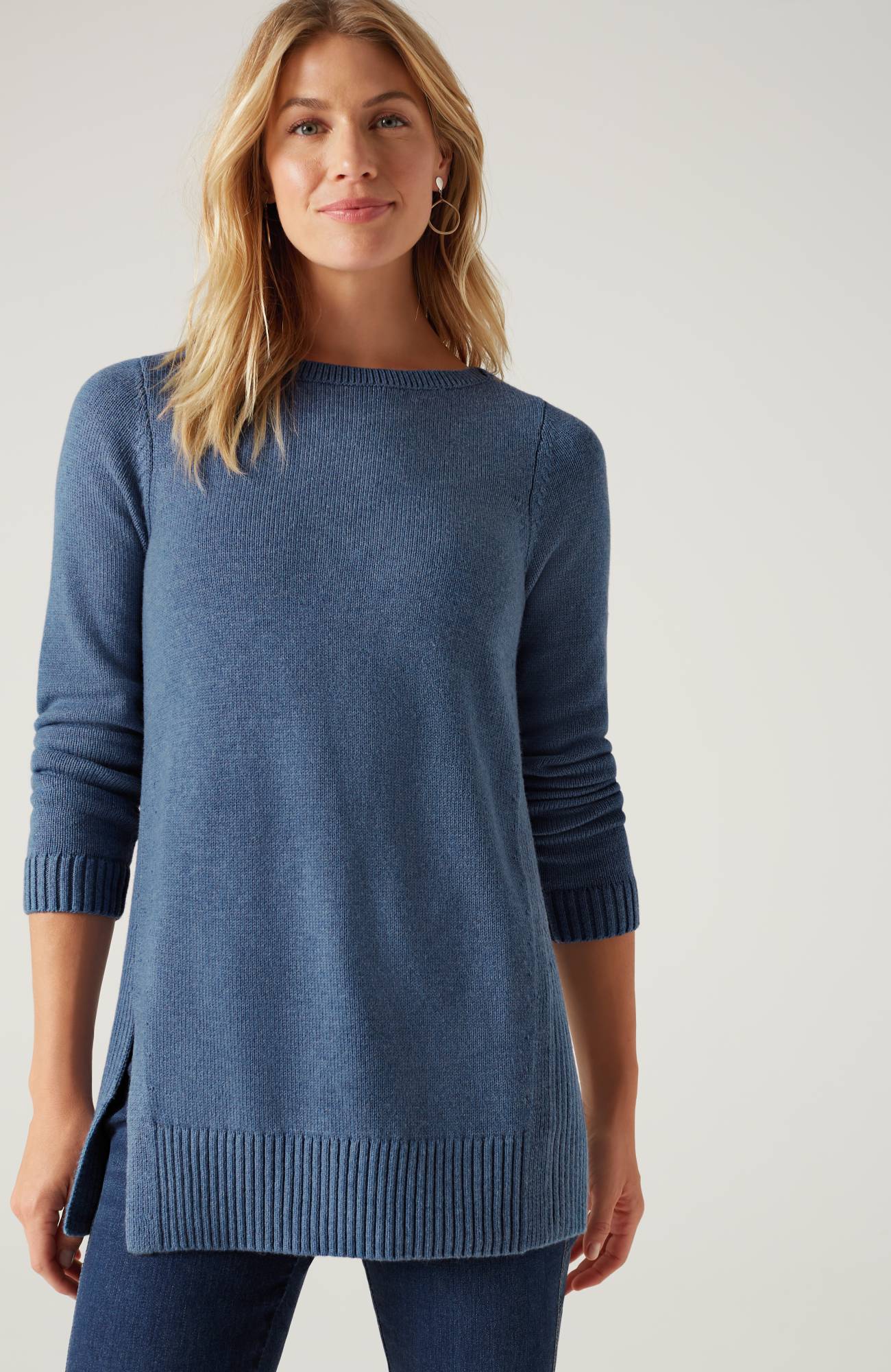 Ribbed Side-Slit Sweater-Tunic
