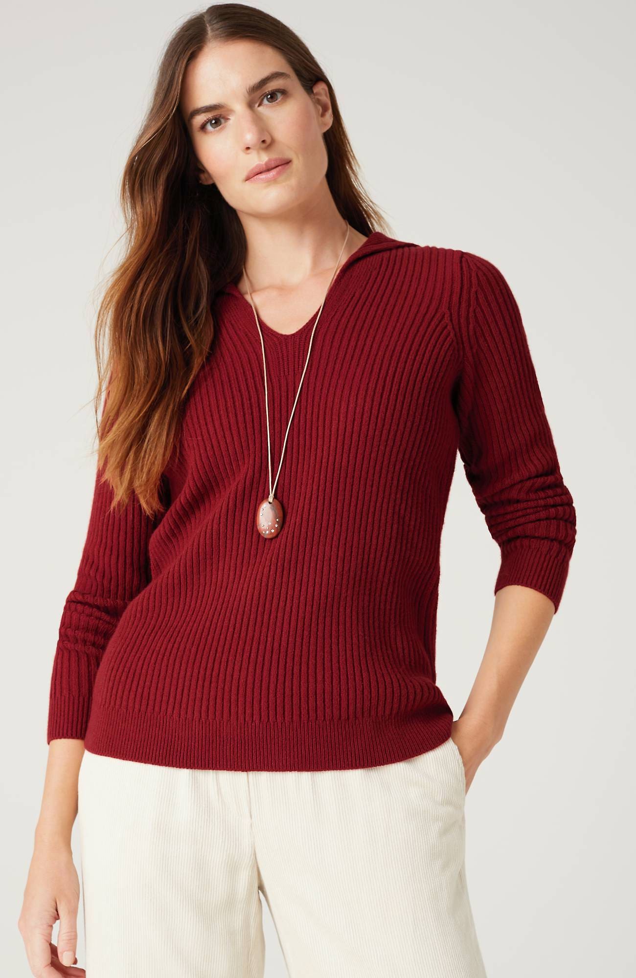 Jjill J.jill Ribbed-stitch Collared Sweater In Red Pepper