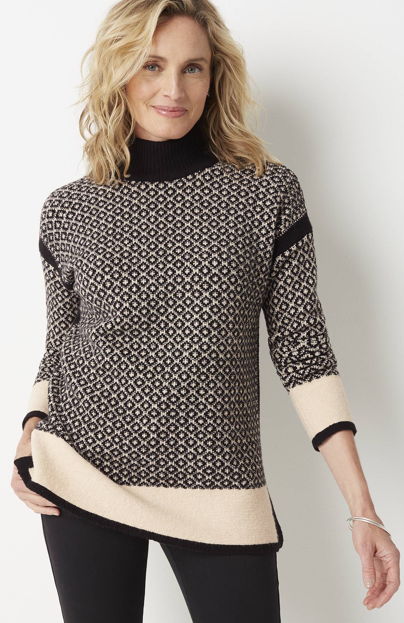 Geometric Mock-Neck Sweater