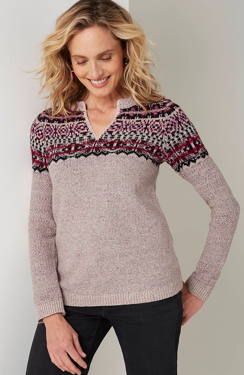 J. Jill Fair Isle Split-Neck Sweater