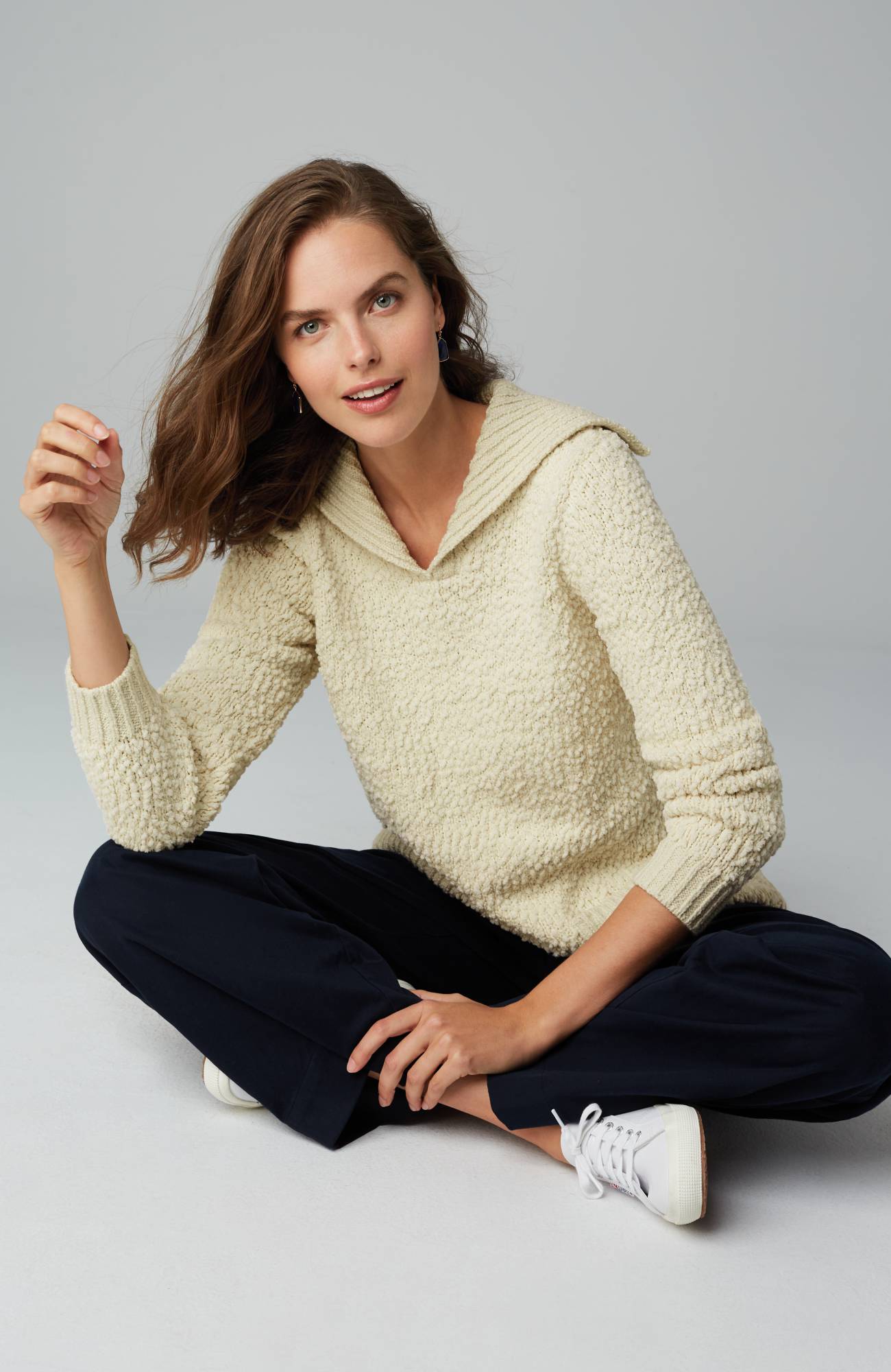 Mixed-Textures Collared Sweater