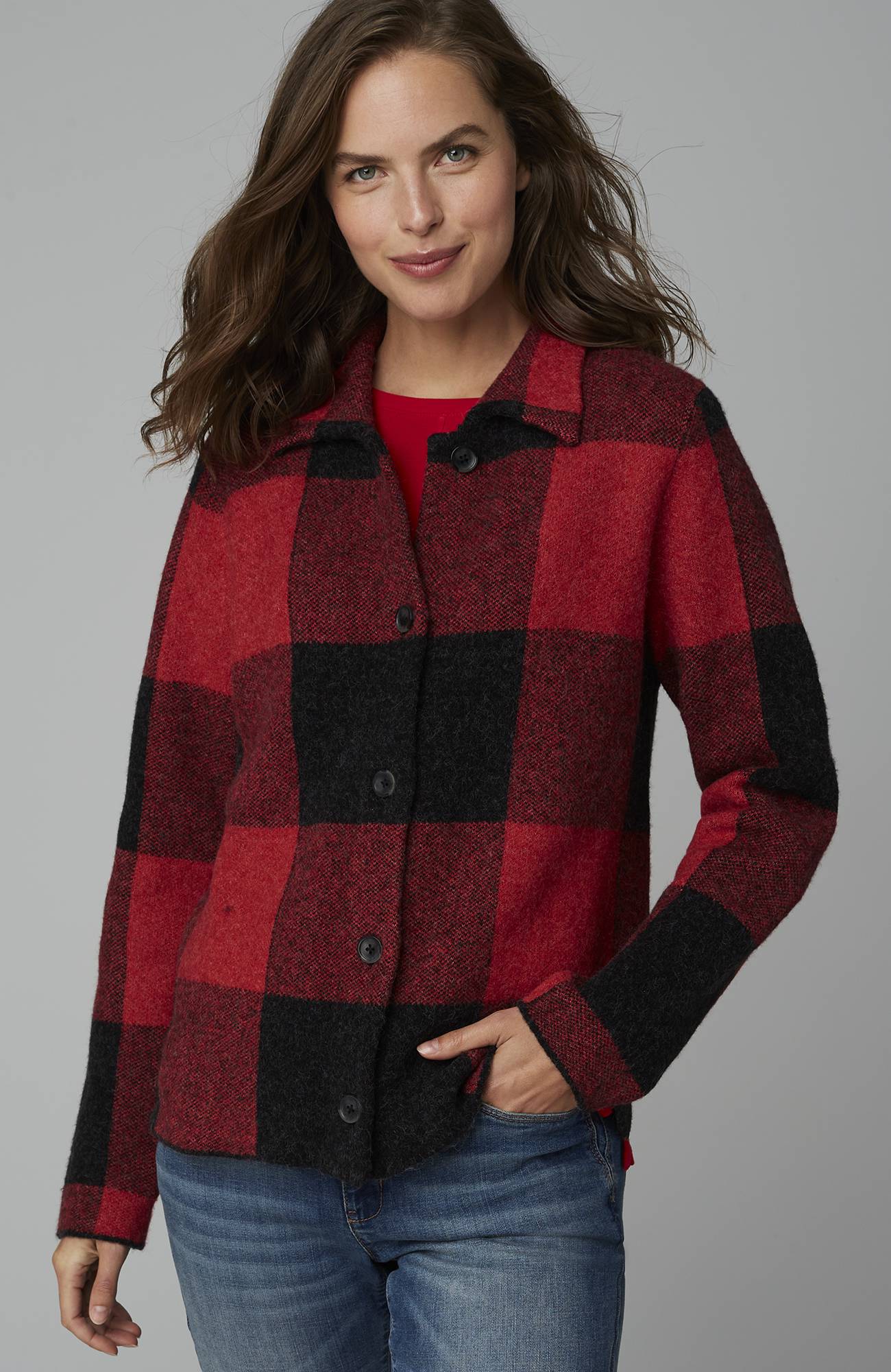Plaid Button-Front Sweater