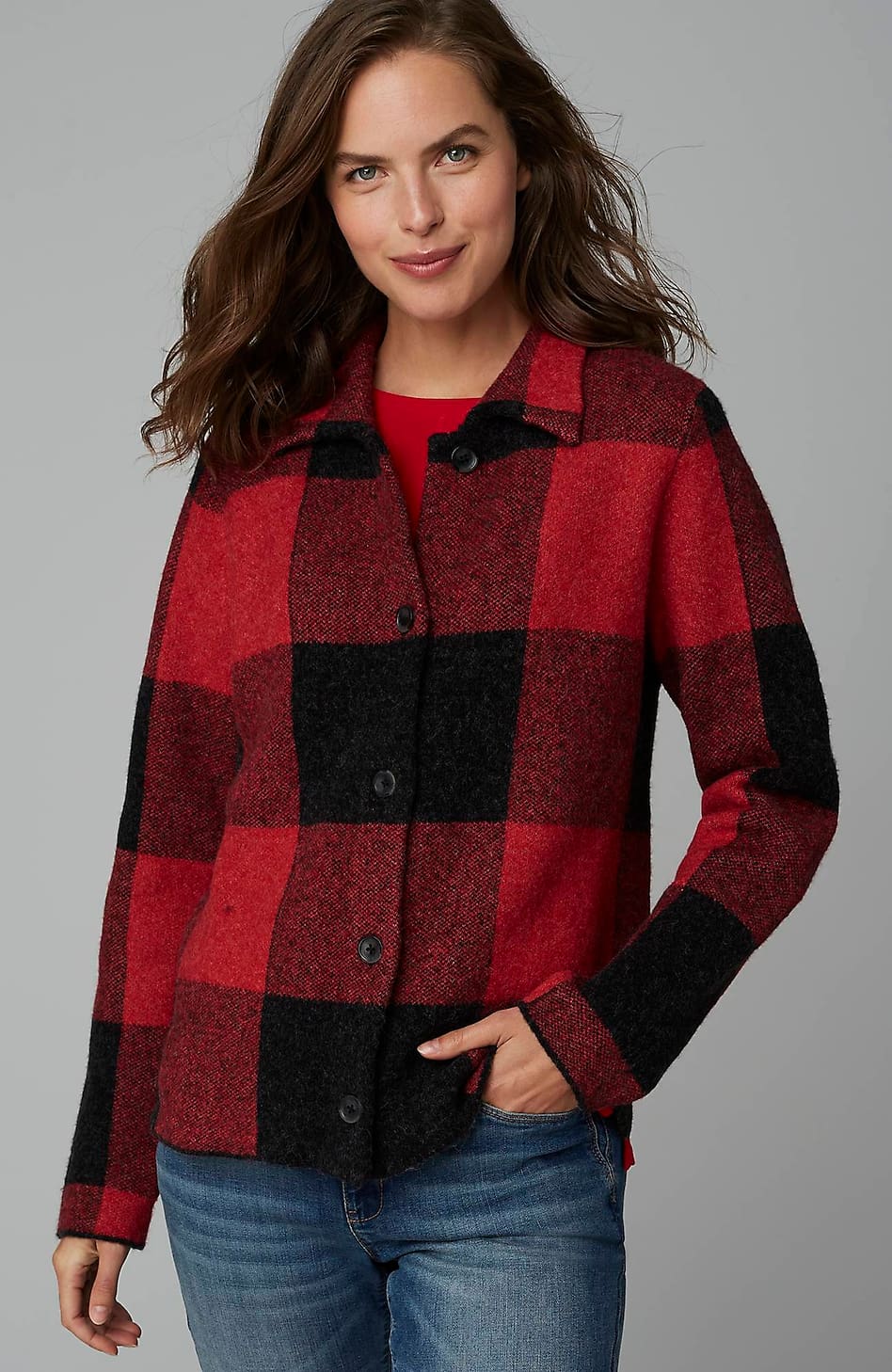 PLAID BUTTON-FRONT SWEATER