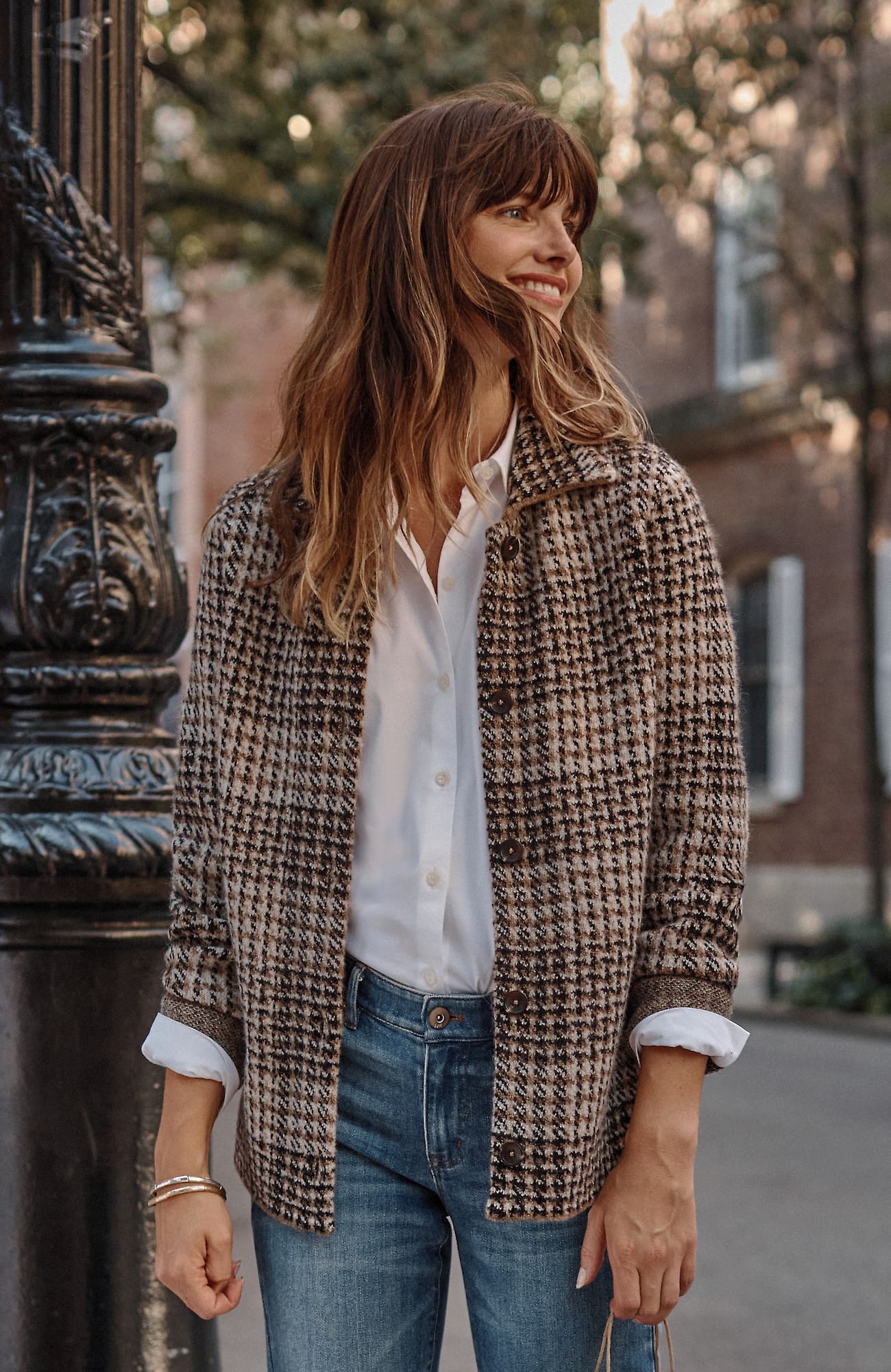 Jjill J.jill Plaid Button-front Sweater In Camel Heather Multi