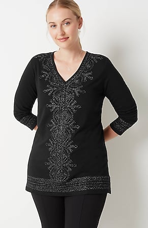 EMBROIDERED MIXED-MEDIA TUNIC