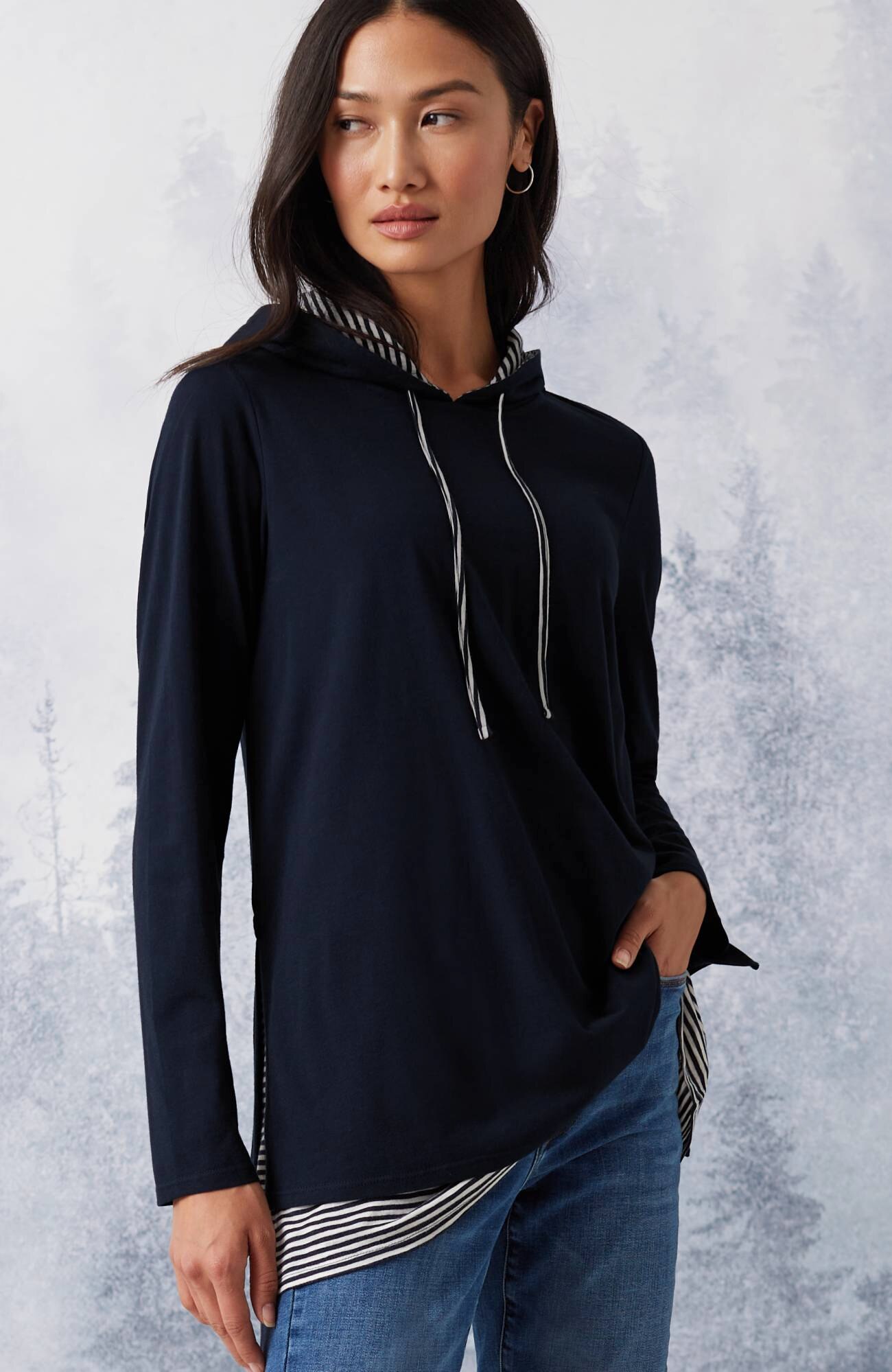 Jjill J.jill Soft Double layer Hoodie In Navy Blue cream ModeSens