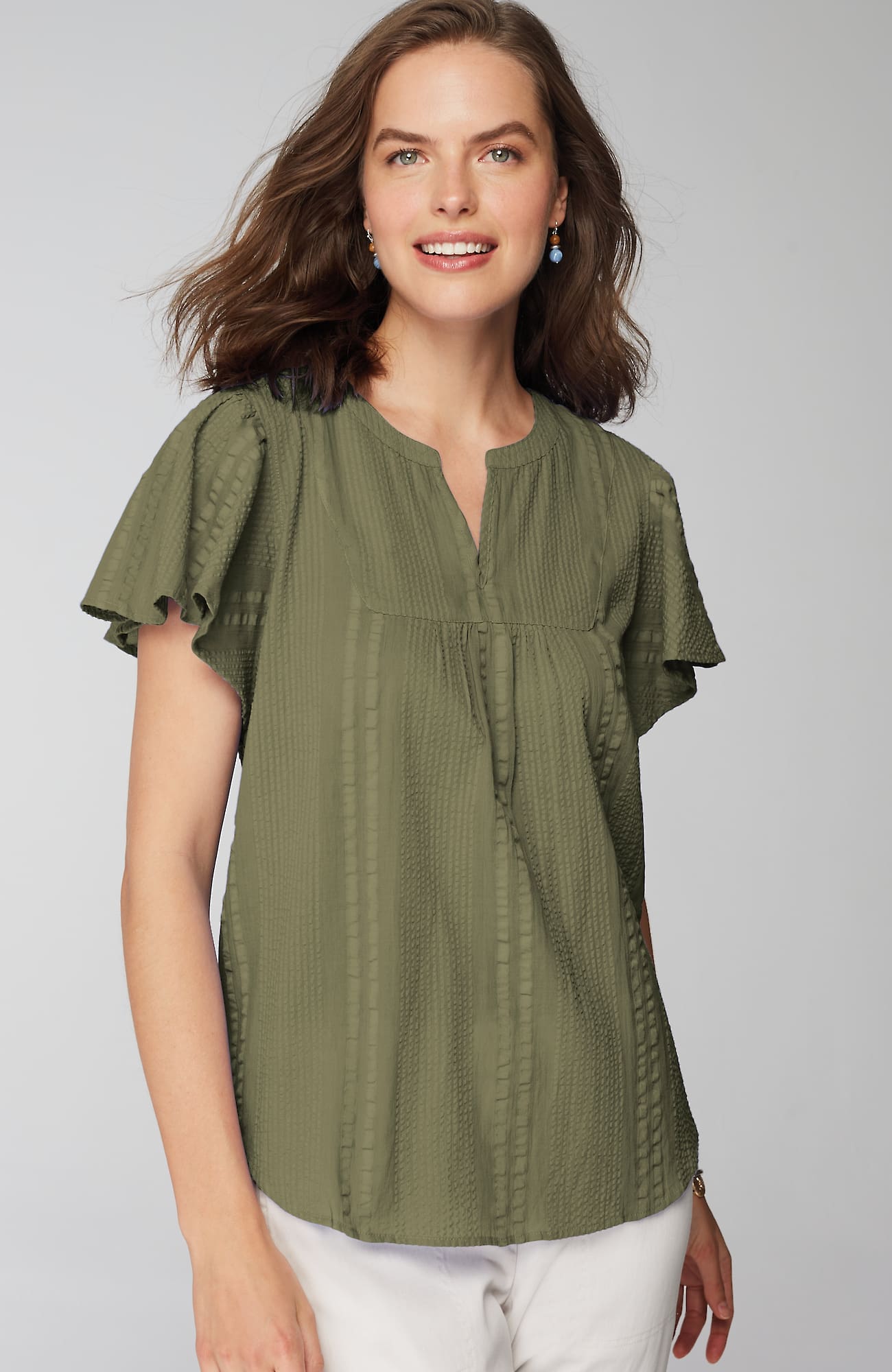 Jjill J.jill Geometrically Embroidered Textured Top In Pesto