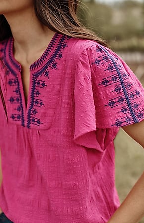 Image for Geometrically Embroidered Textured Top