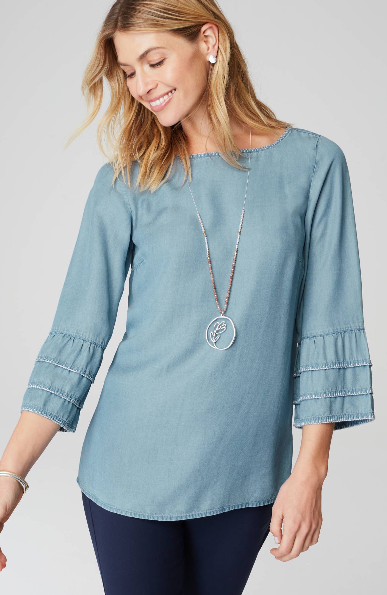 bell-sleeve boat-neck top