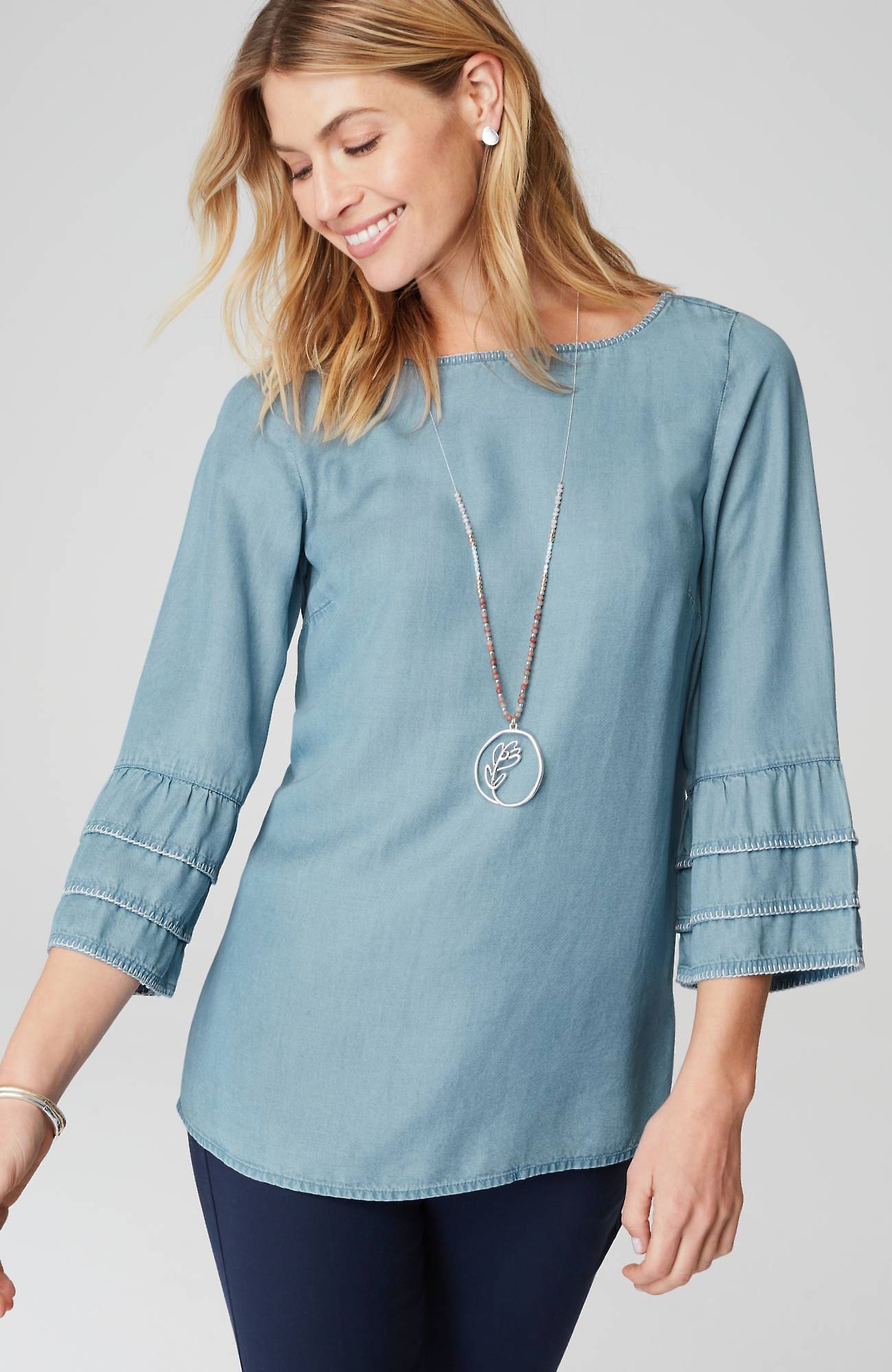 Jjill J.jill Bell-sleeve Boat-neck Top In Freshwater Wash