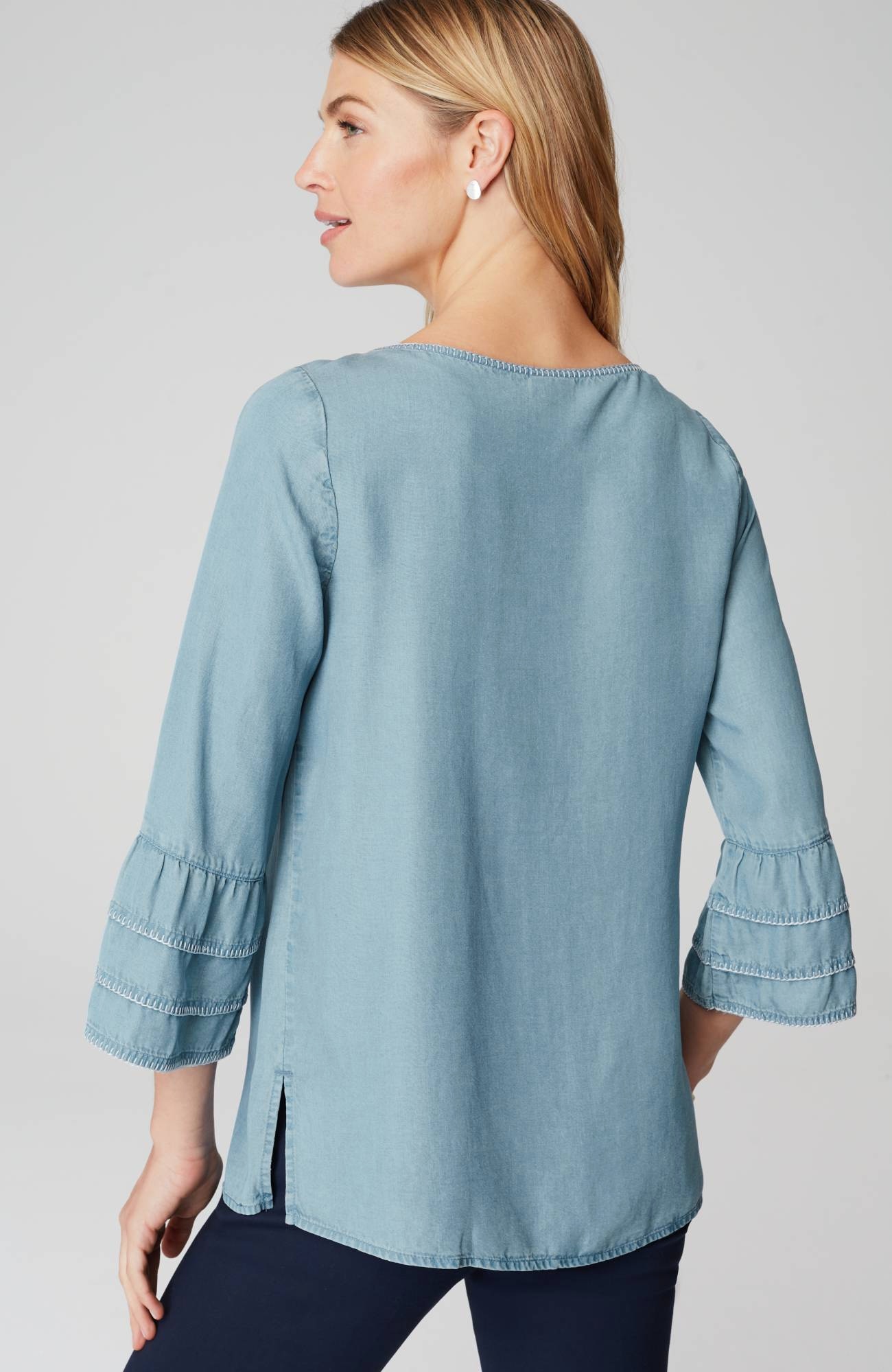 bell-sleeve boat-neck top