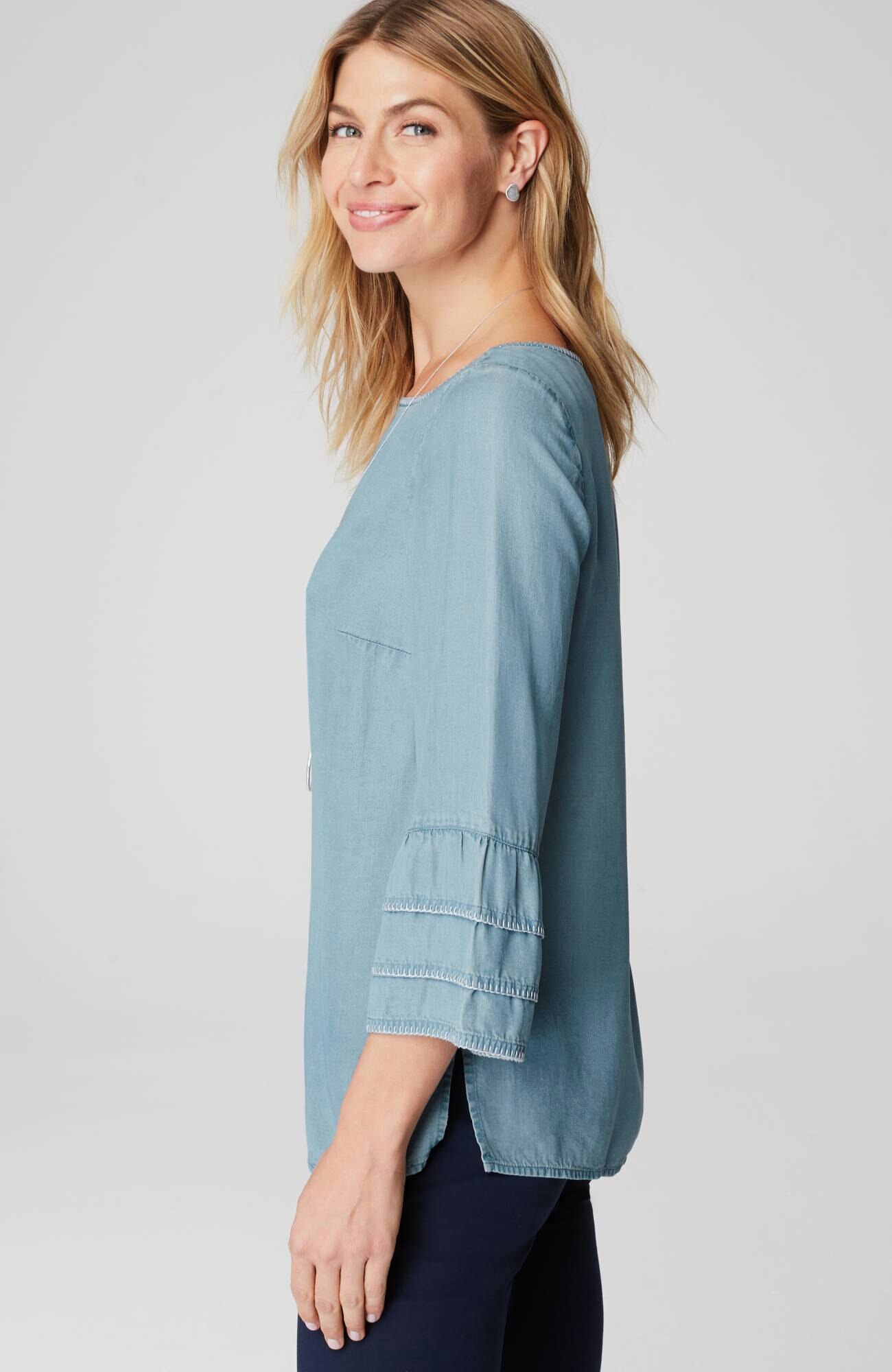 Bell-Sleeve Boat-Neck Top