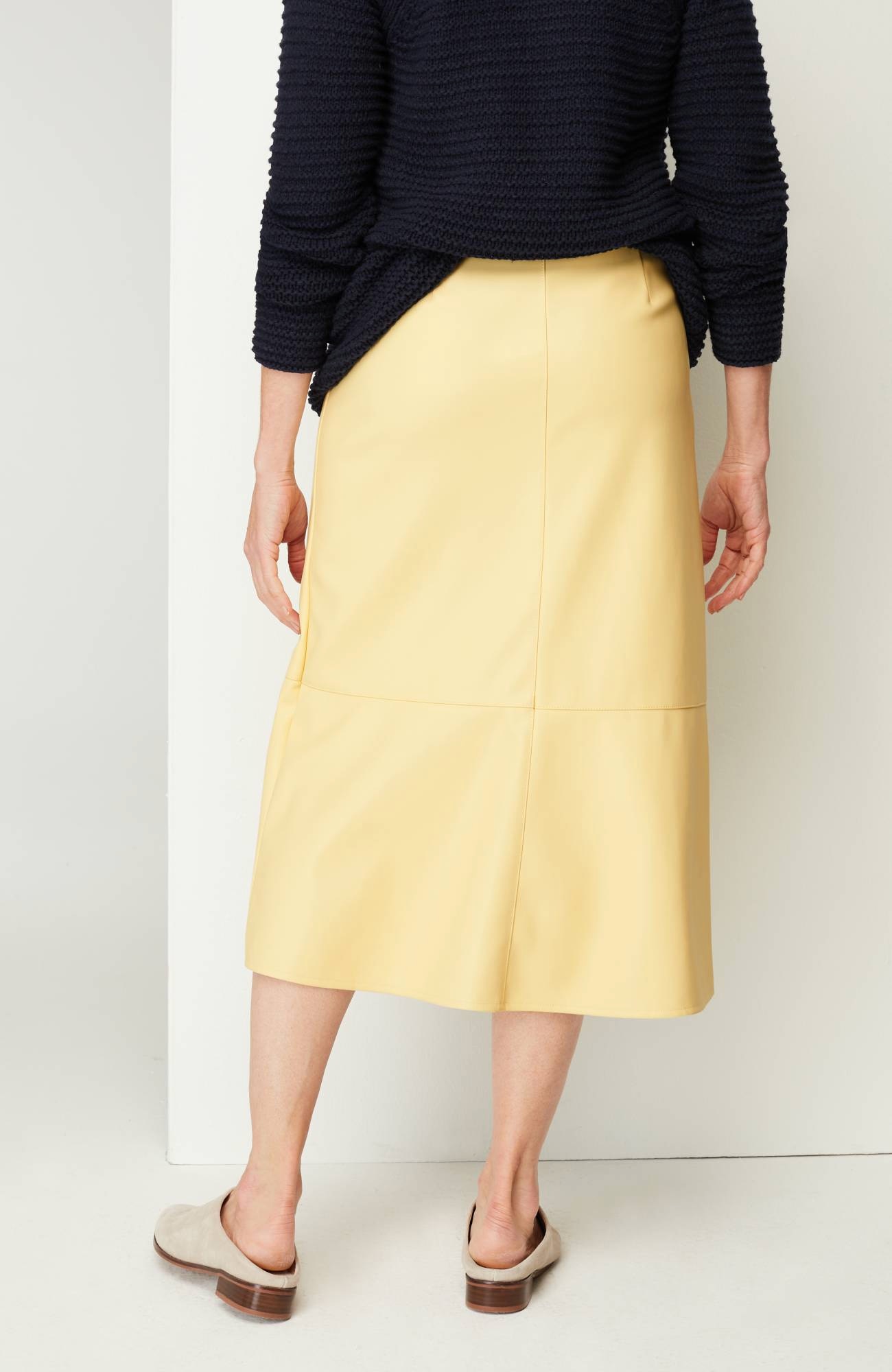 Faux-Leather Flounced-Hem Skirt