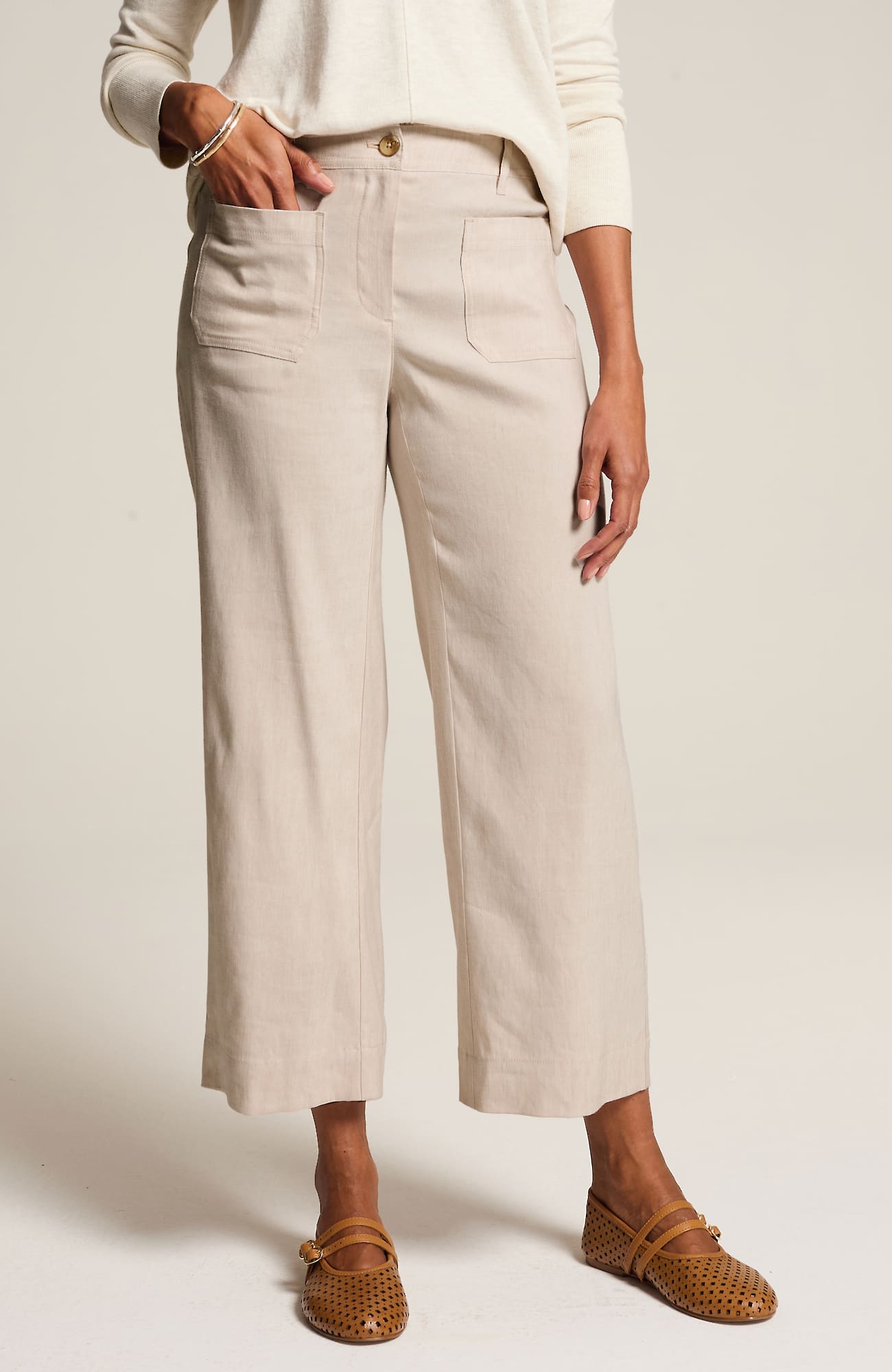 Jjill J.jill Linen-stretch Patch-pocket Crops In Vintage Canvas,white