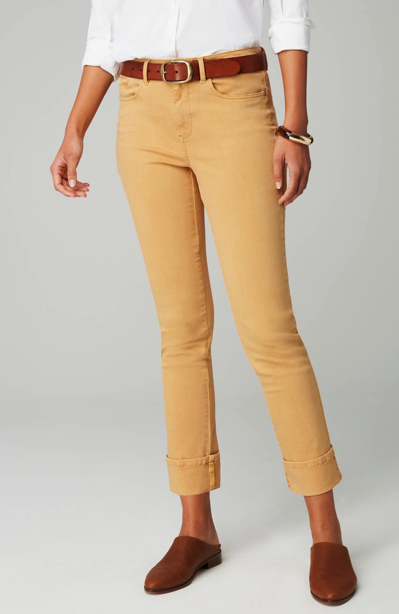 High-Rise Straight-Leg Cuffed Jeans