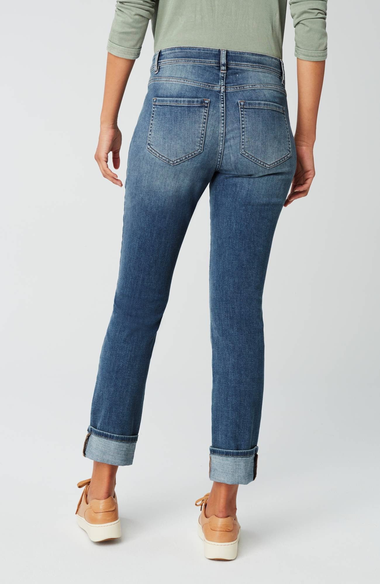 High-Rise Straight-Leg Cuffed Jeans