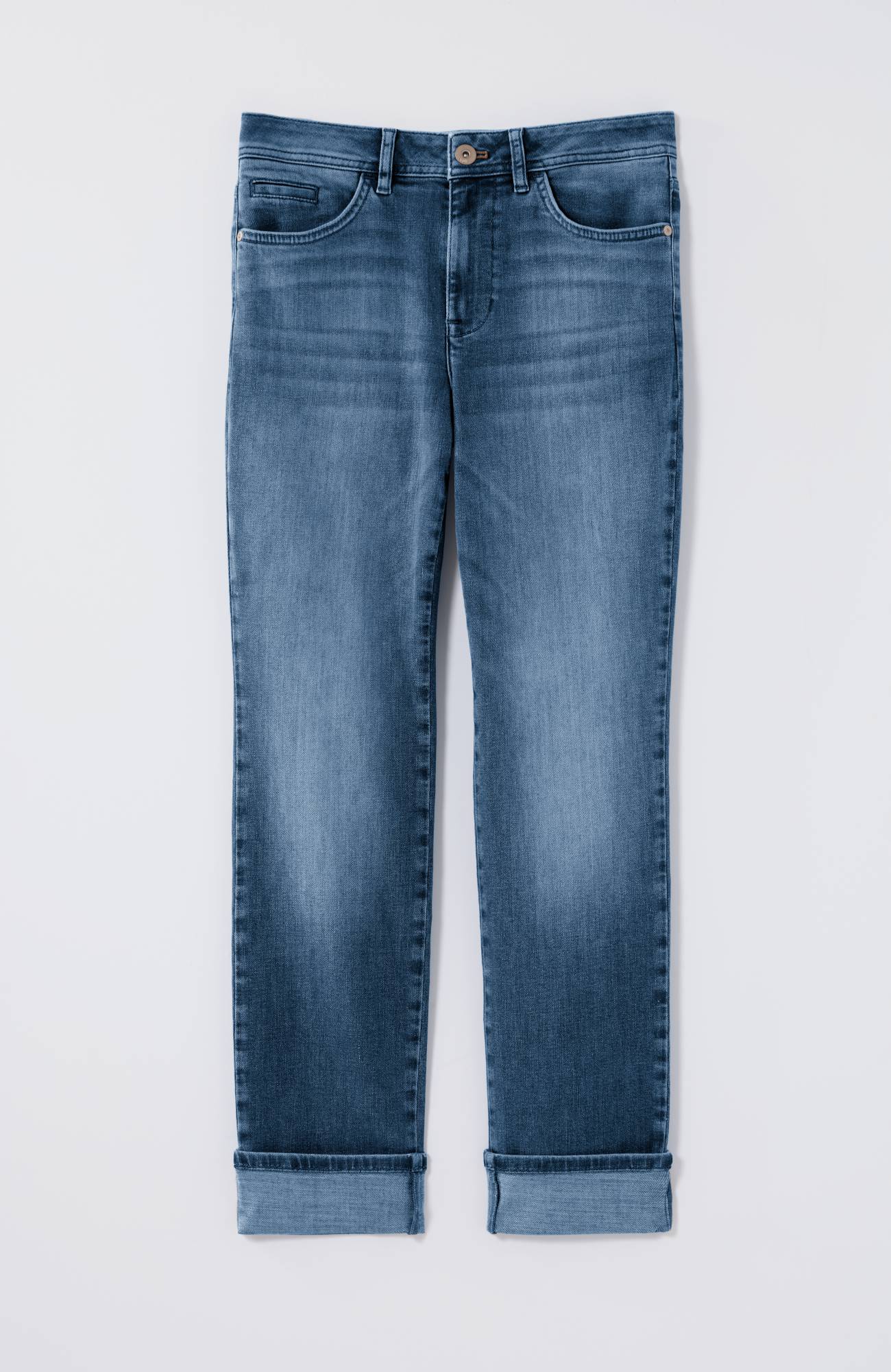 High-Rise Straight-Leg Cuffed Jeans