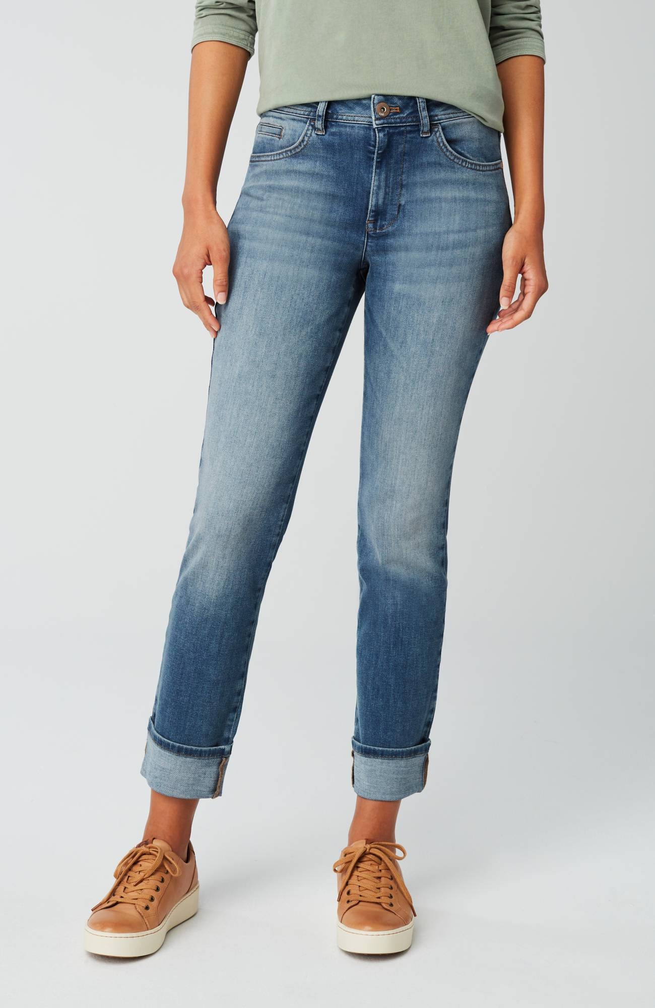 High-Rise Straight-Leg Cuffed Jeans