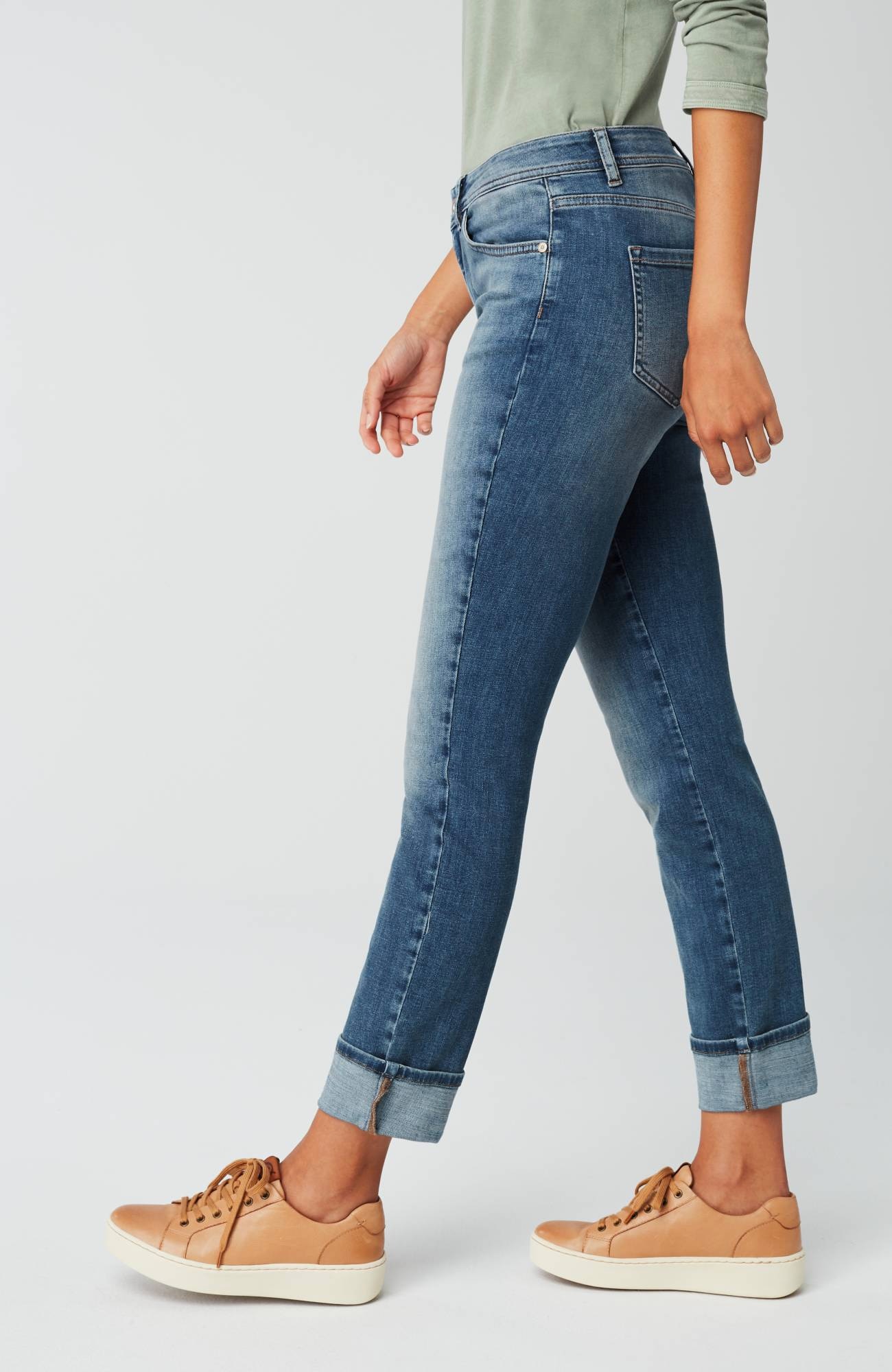 High-Rise Straight-Leg Cuffed Jeans