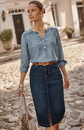 Image for Slit-Hem Denim Skirt