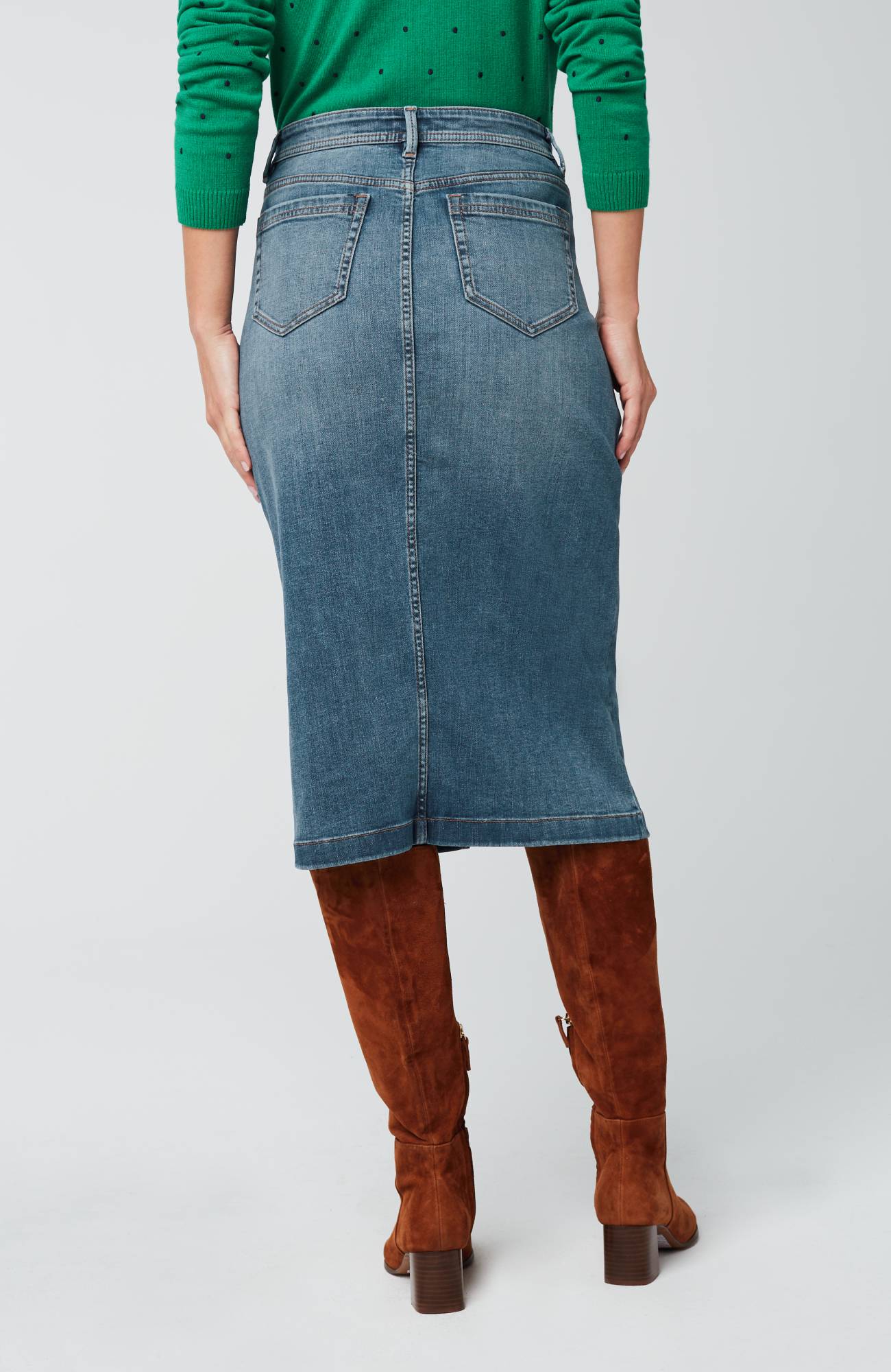 Slit-Hem Denim Skirt