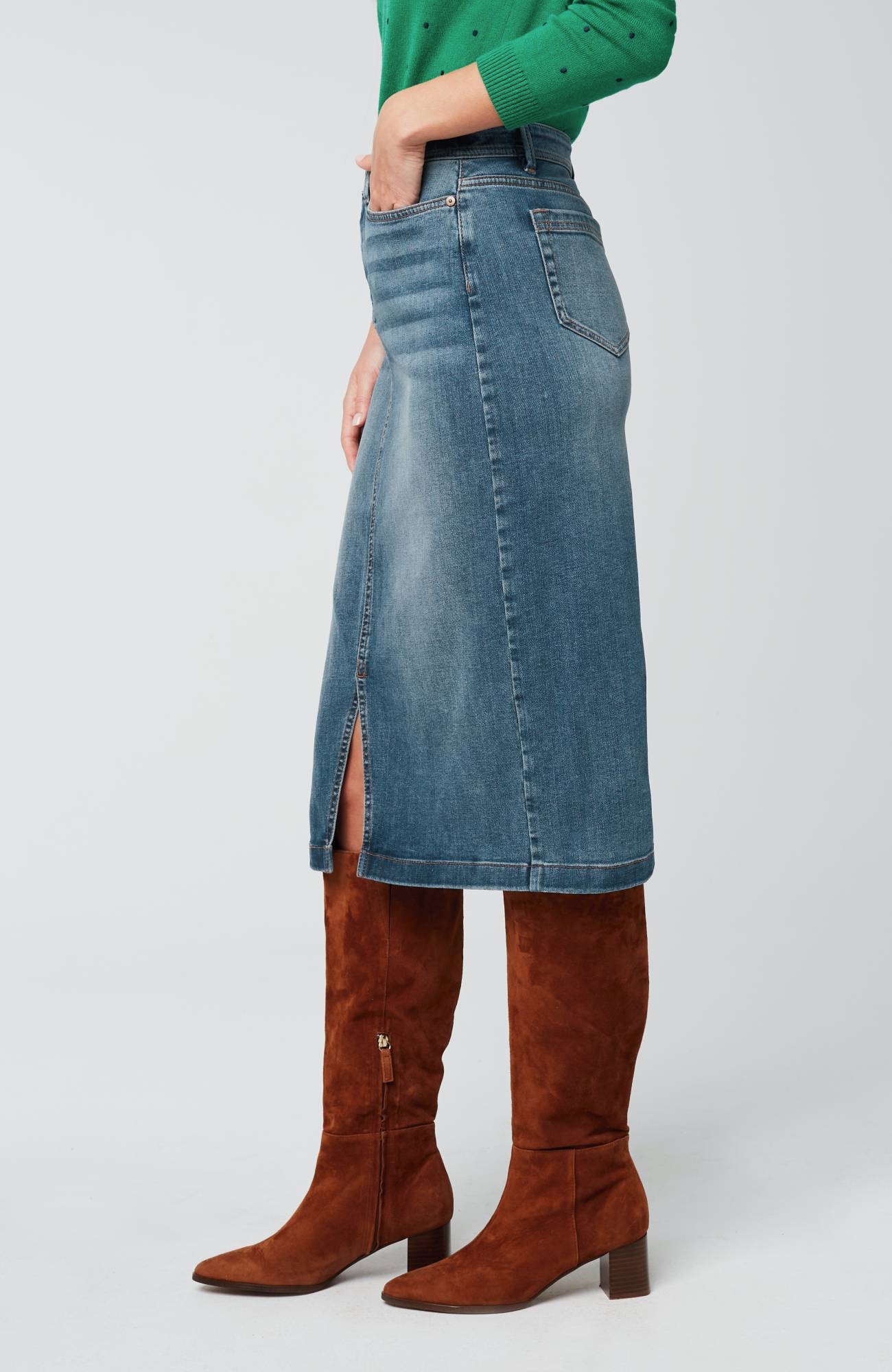 Slit-Hem Denim Skirt