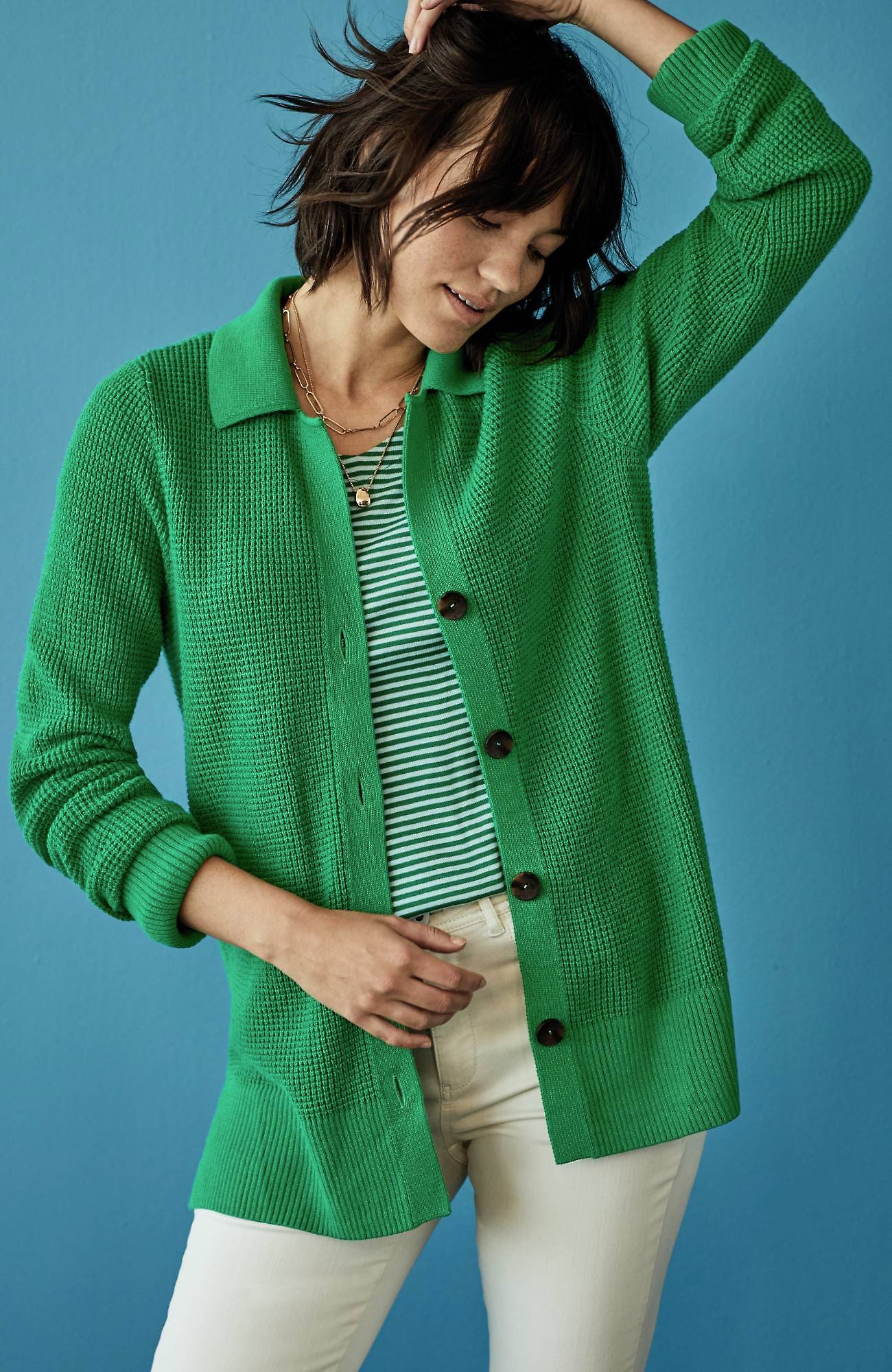 Jjill J.jill Collared Button-front Textured Cardi In Sweet Grass | ModeSens