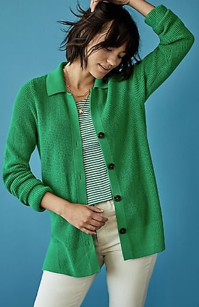 Image for Collared Button-Front Textured Cardi