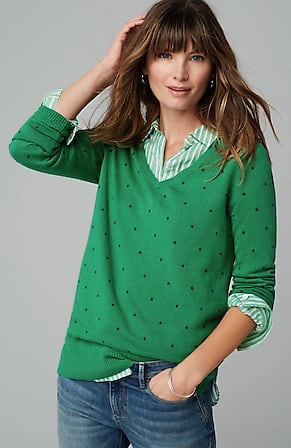 Image for Embroidered-Dots V-Neck Sweater