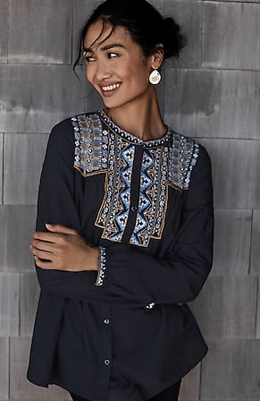 Image for Pure Jill Shadow-Stripe Embroidered Blouse