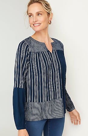 Image for Pure Jill Mixed-Stripes Crinkle Top