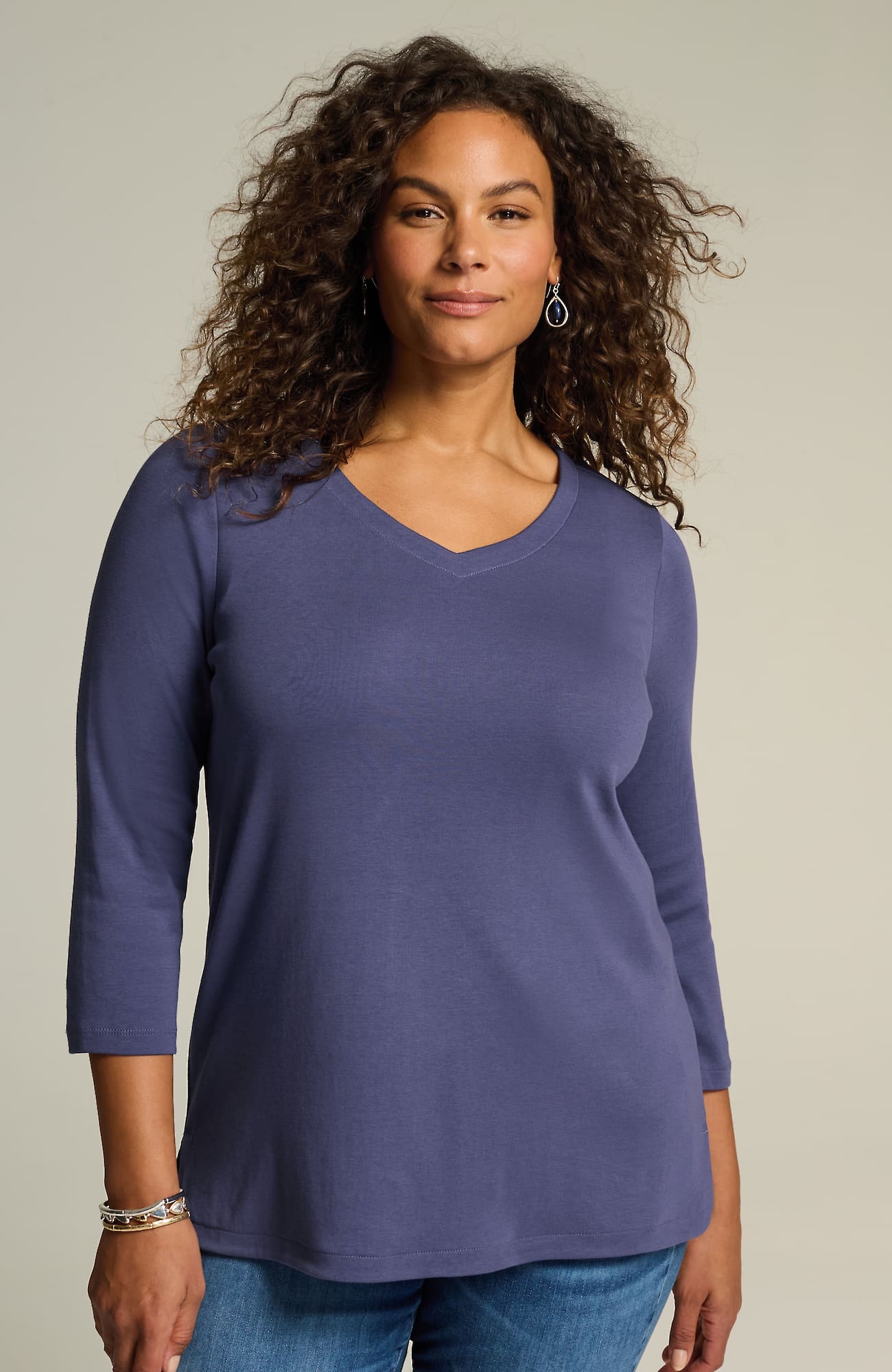 Jjill J.jill Pima 3/4-sleeve V-neck Tee In Majestic Blue