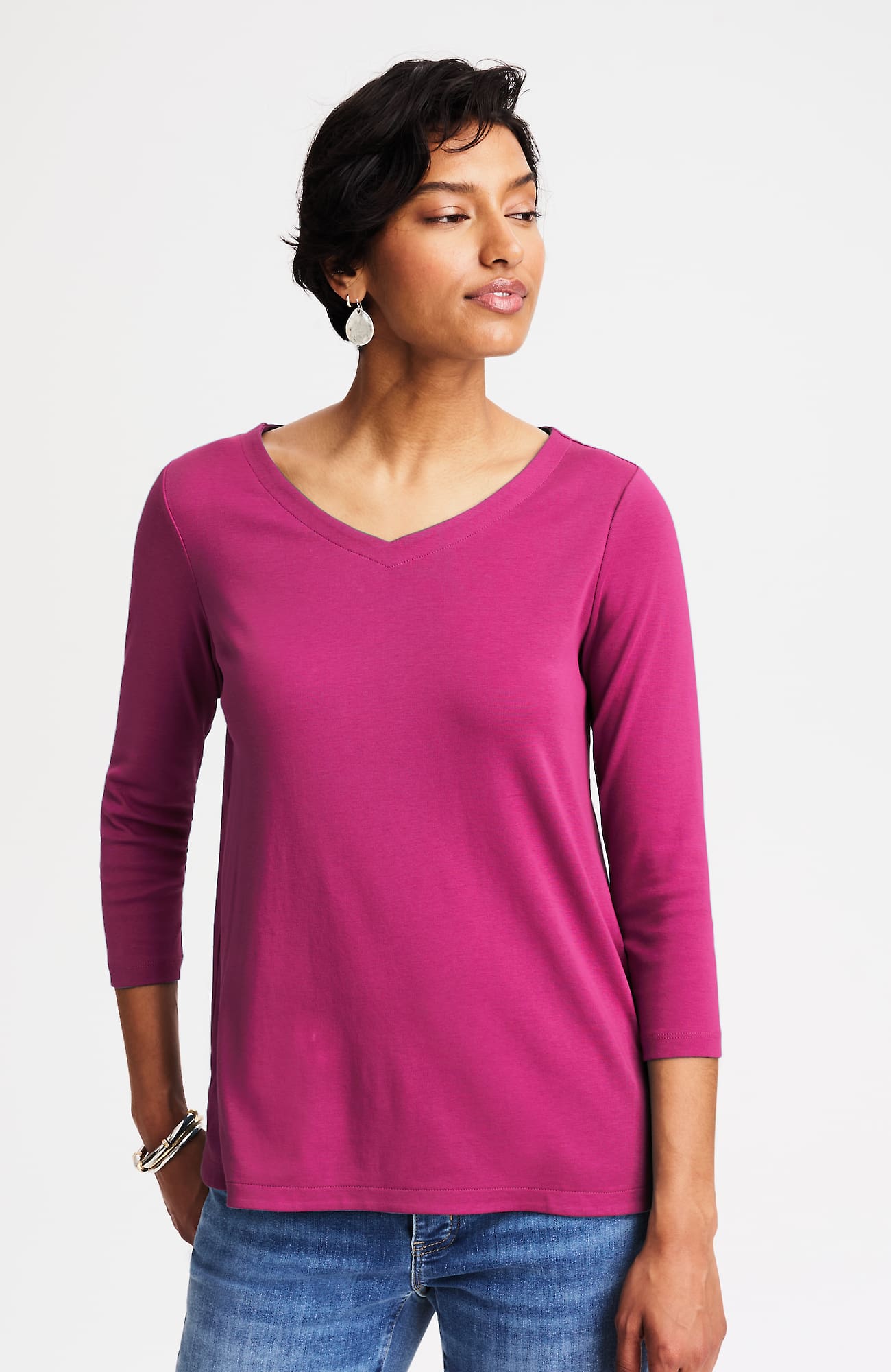 Jjill J.jill Pima 3/4-sleeve V-neck Tee In Red
