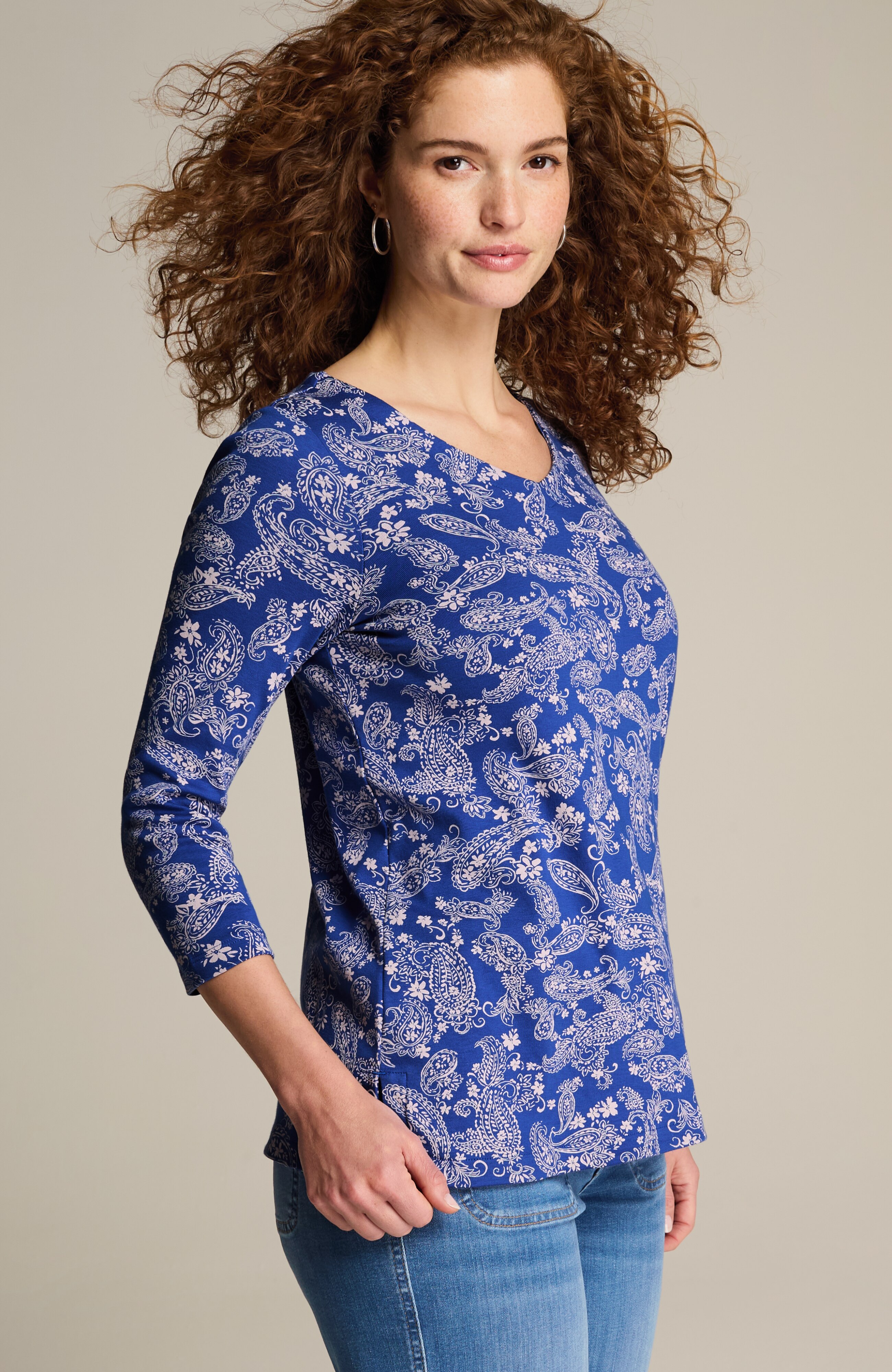 pima 3/4-sleeve v-neck tee