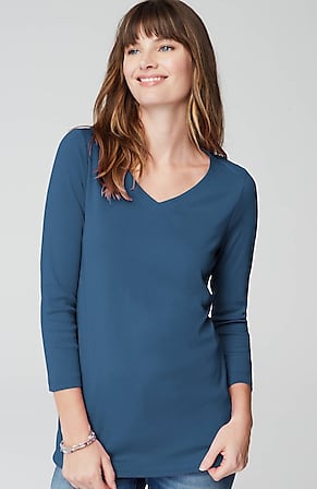 J. Jill Womens Pima 3/4 Sleeve V-Neck Top Plus Size 3X Blue