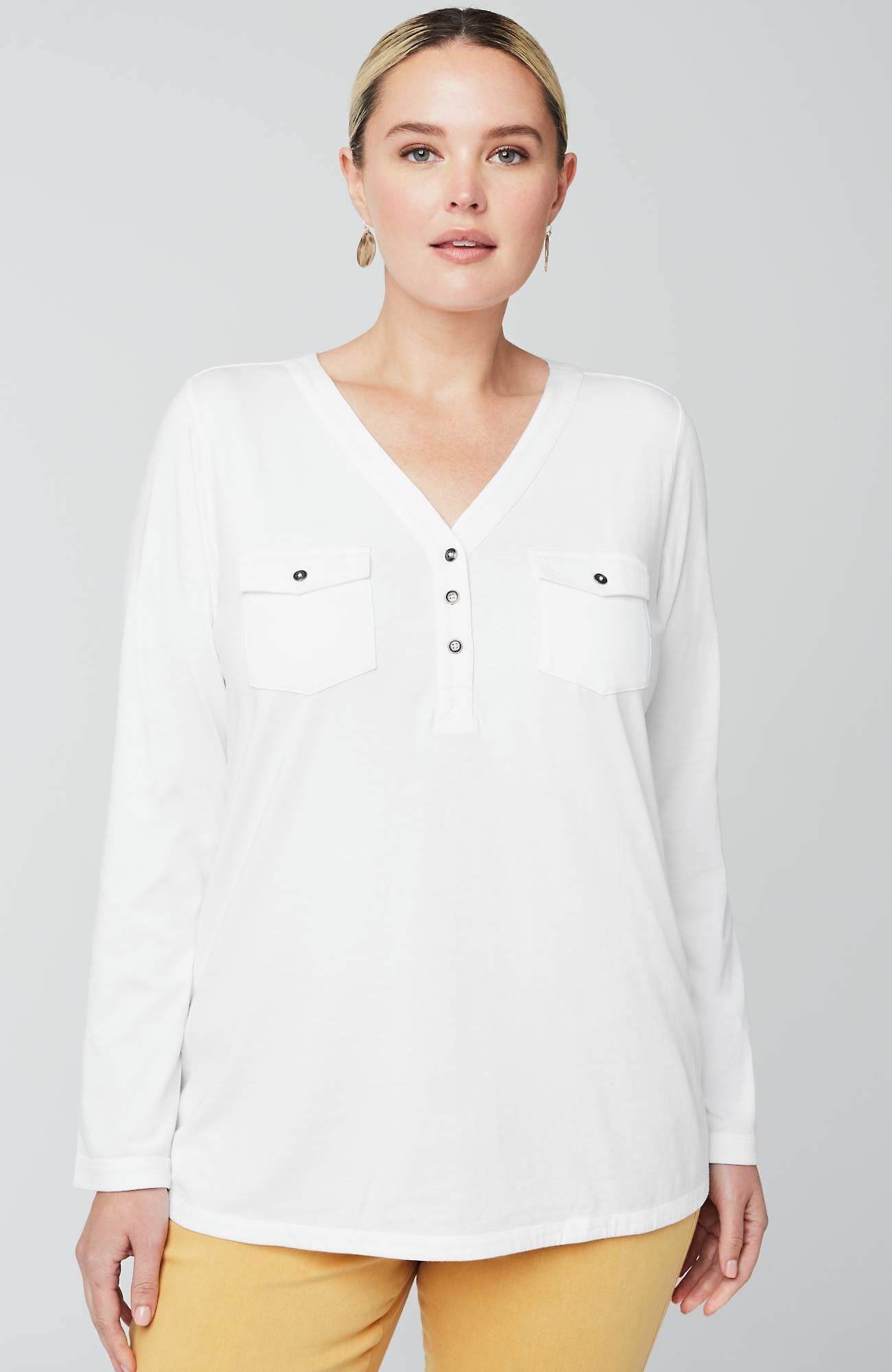 Jjill J.jill Knit Patch-pocket Camp Shirt In White