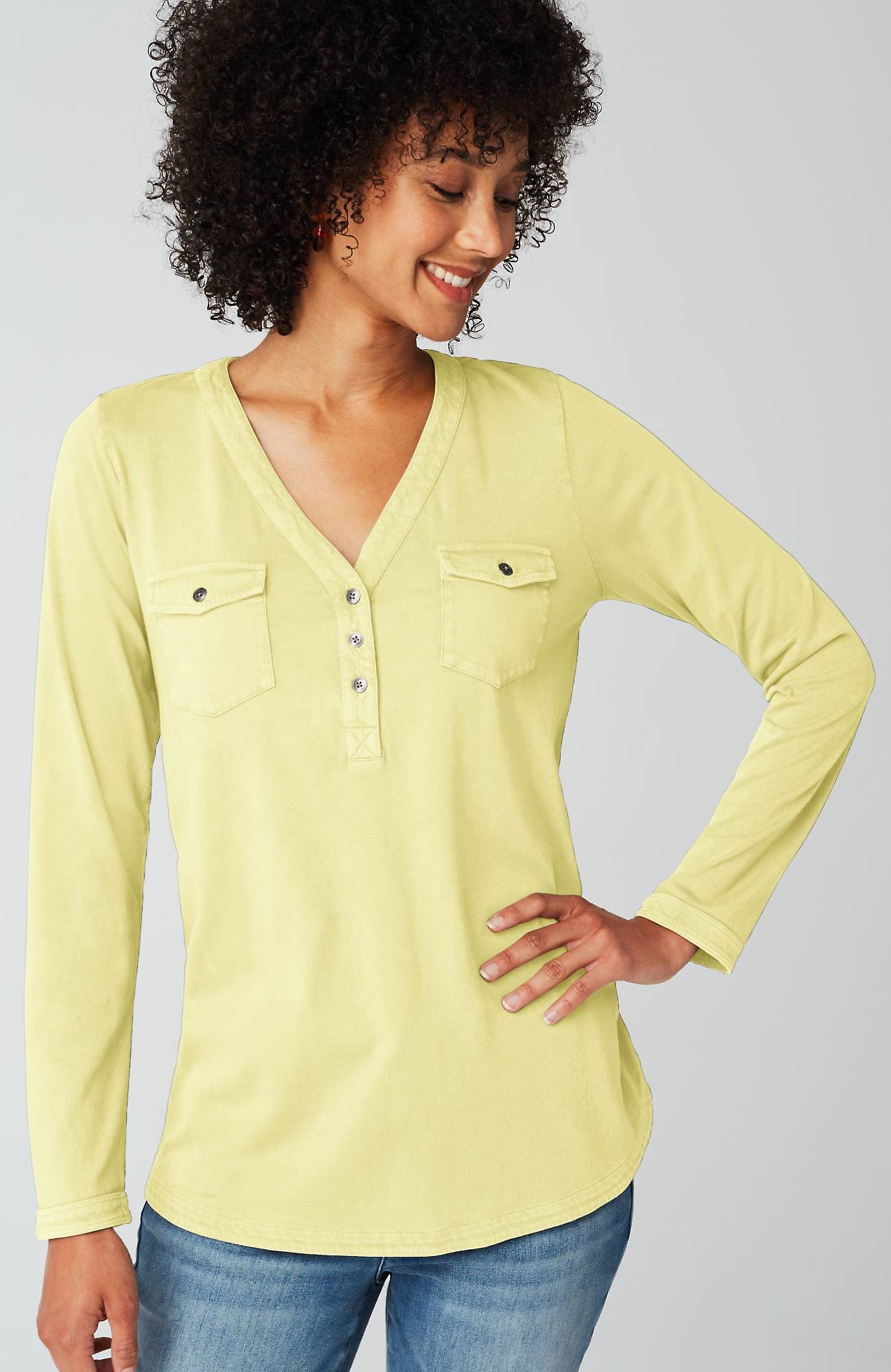 Jjill J.jill Knit Patch-pocket Camp Shirt In Buttercup