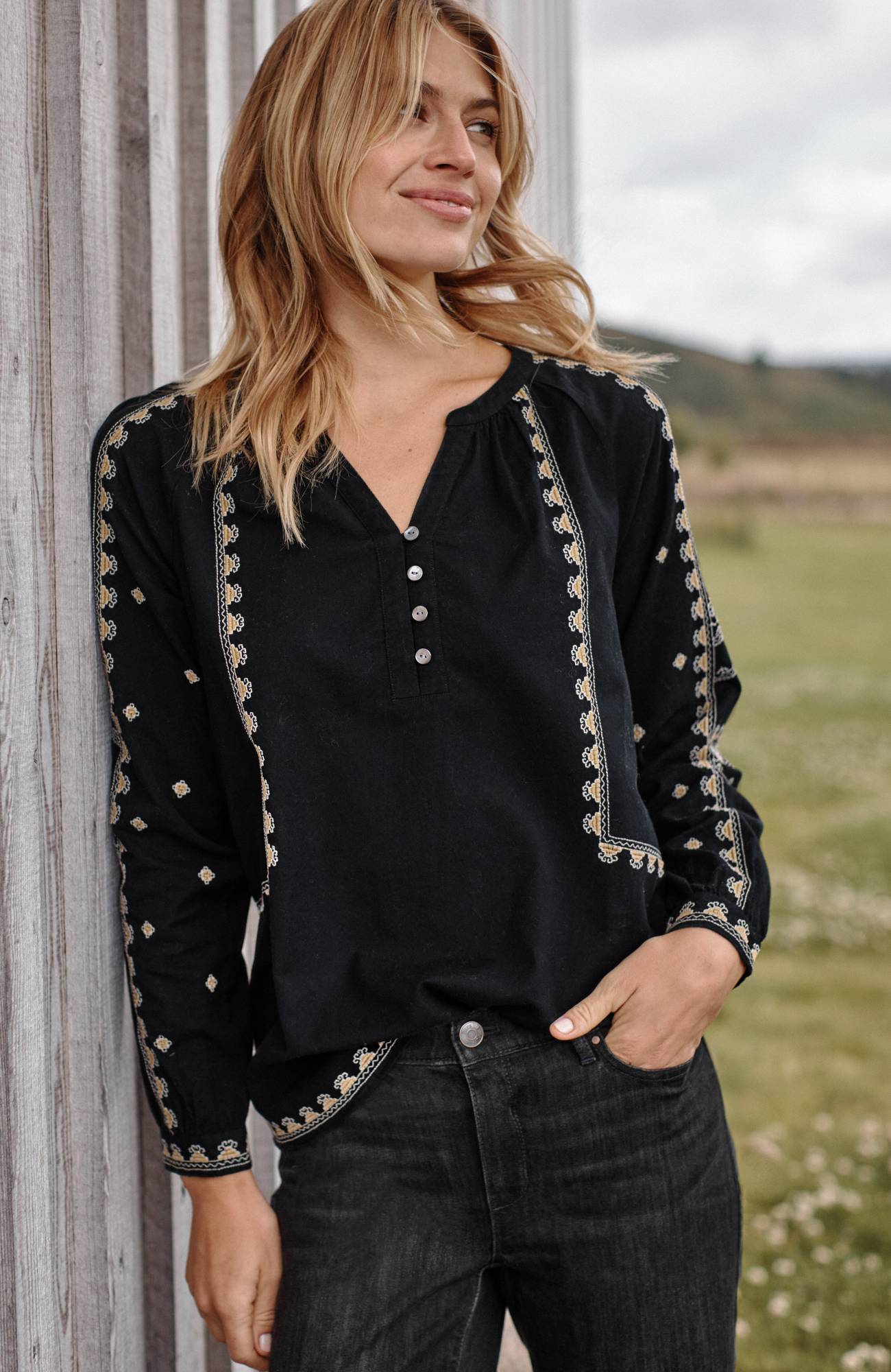 Pure Jill Embroidered Popover Top