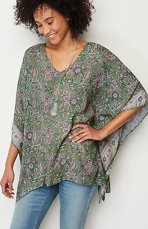 Image for Woodcut Jacobean-Printed Poncho