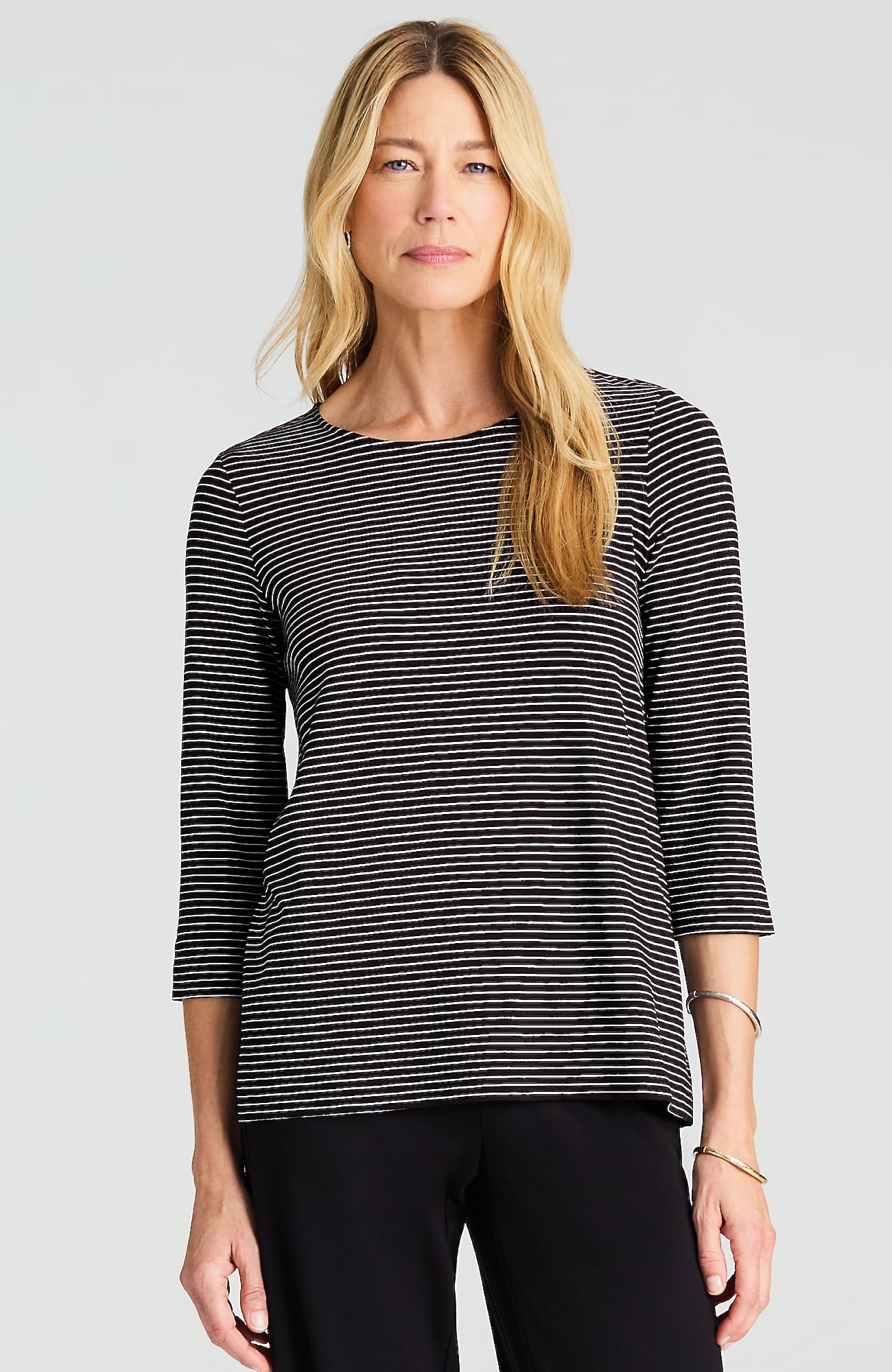 Jjill Petite Wearever Ballet-sleeve Crew-neck Top In Black/cream