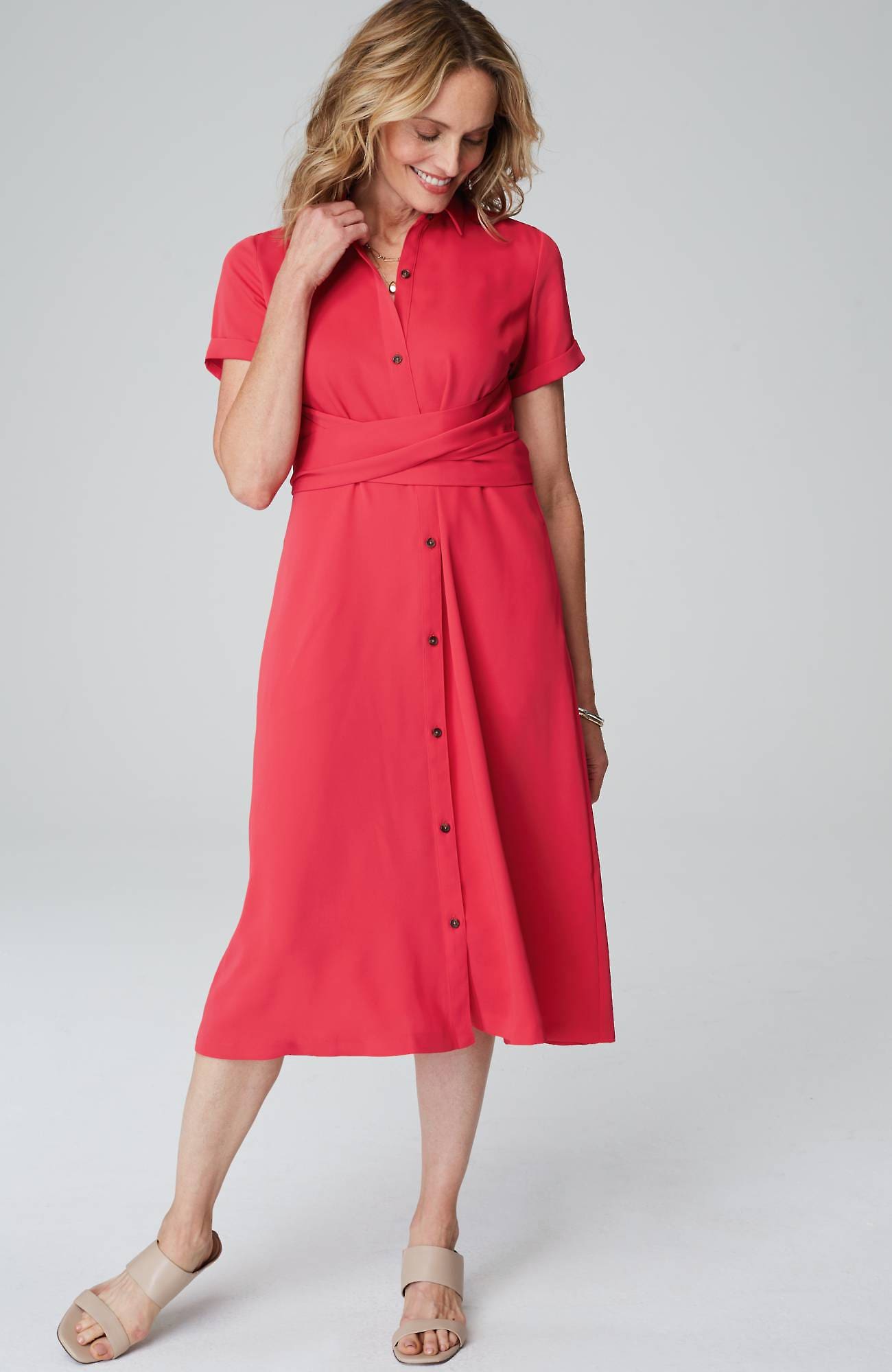 Shop Jjill J.jill Wearever Button-front Belted Shirtdress In Poppy