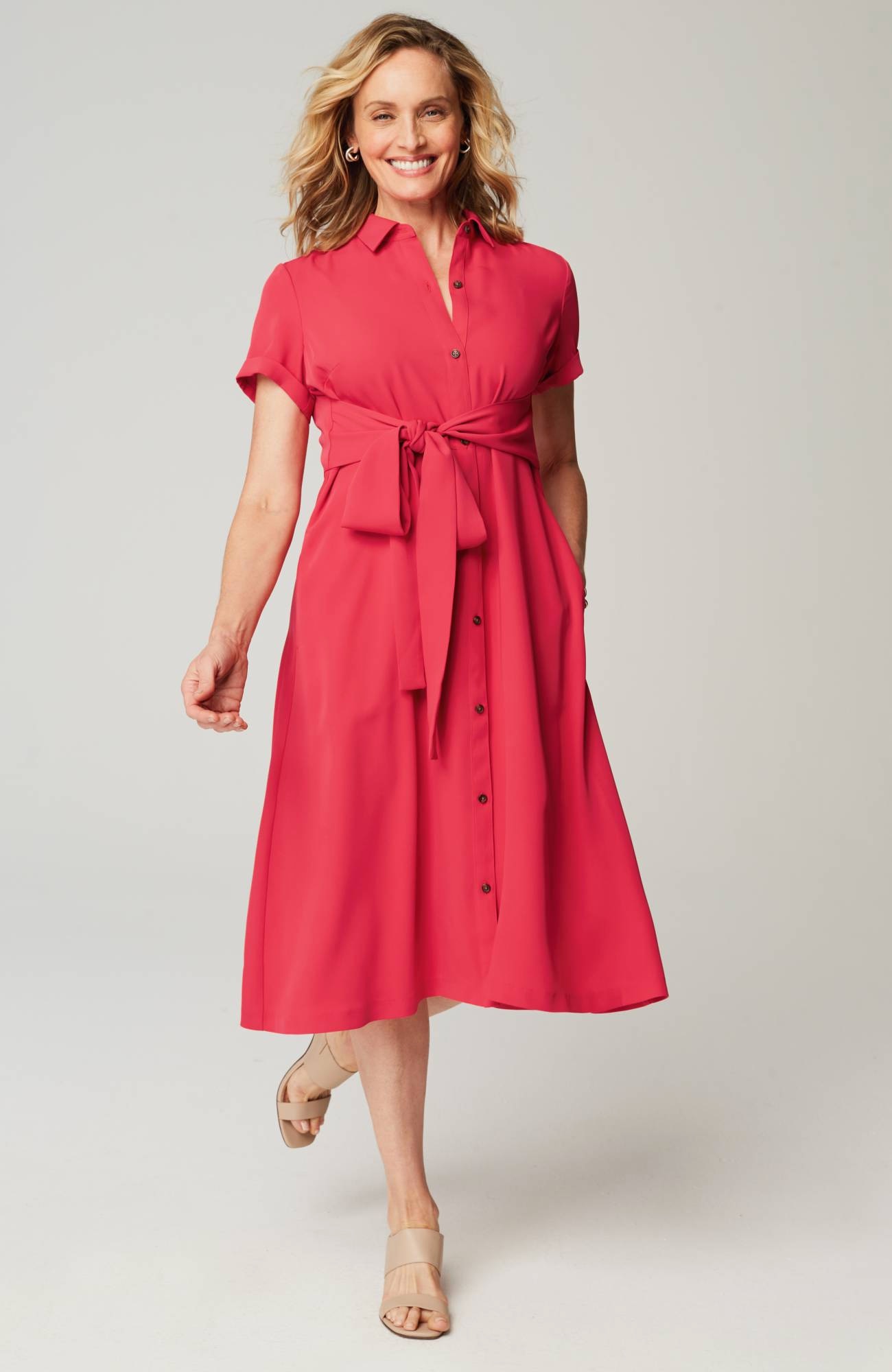 Wearever Button-Front Belted Shirtdress