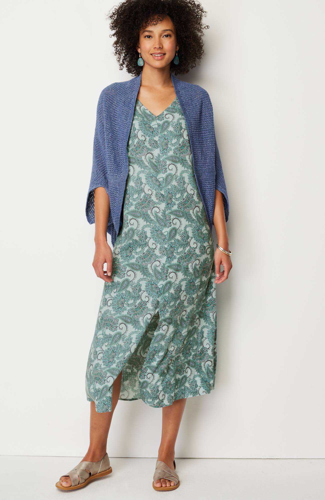 J. Jill Flounced Elliptical Paisley Knit Dress, Size S Tall NWOT