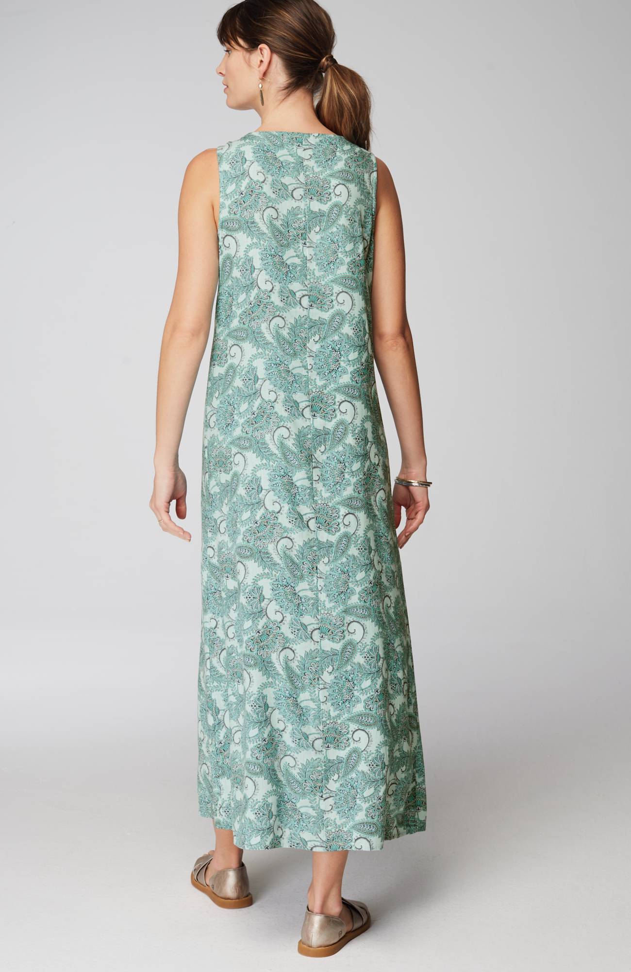 Jjill J.jill Pintucked Linen Dress In Cerulean Paisley Floral | ModeSens