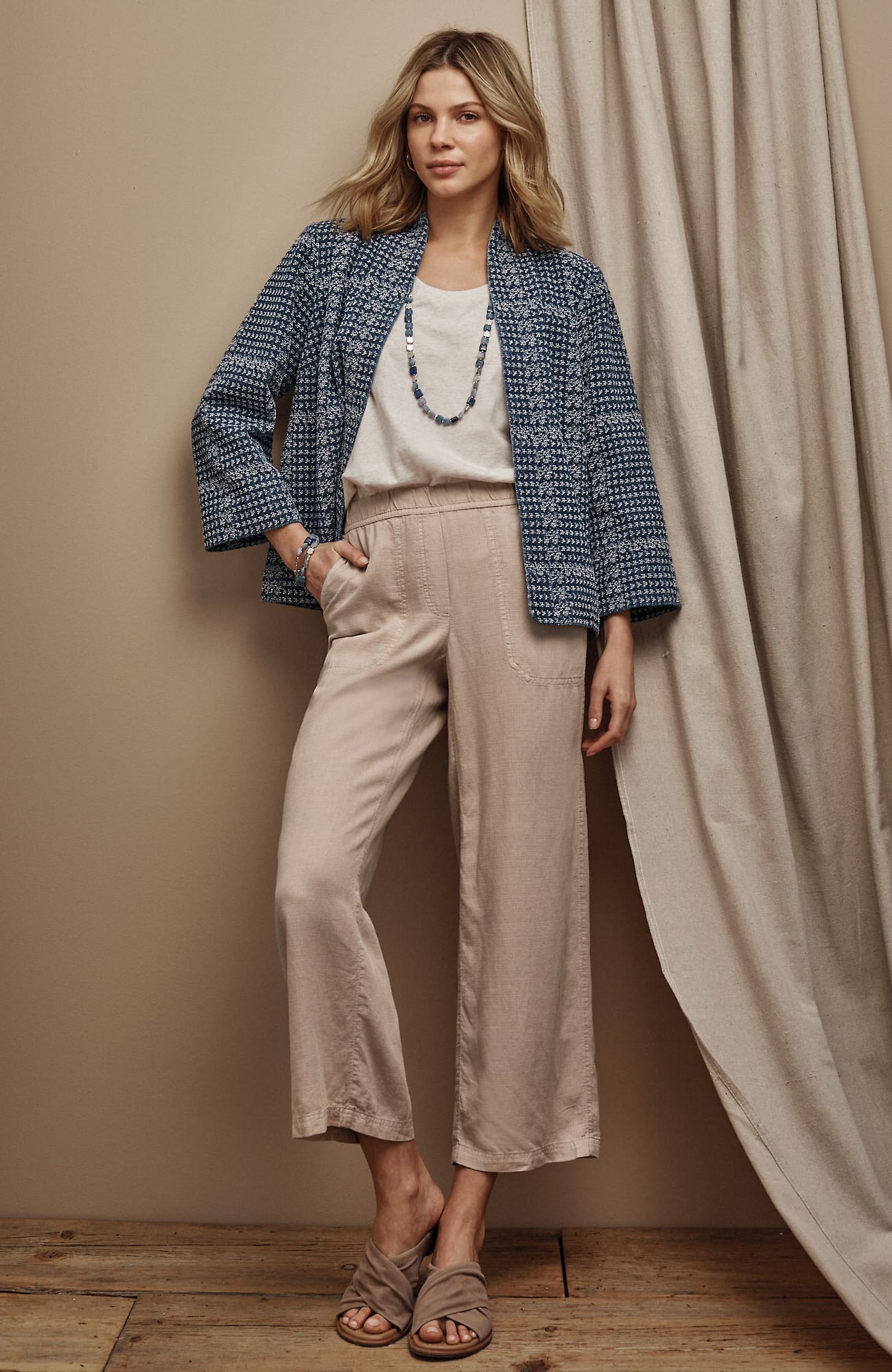 Jjill J.jill Pure Jill Linen-blend Wide-leg Crops In Light Khaki