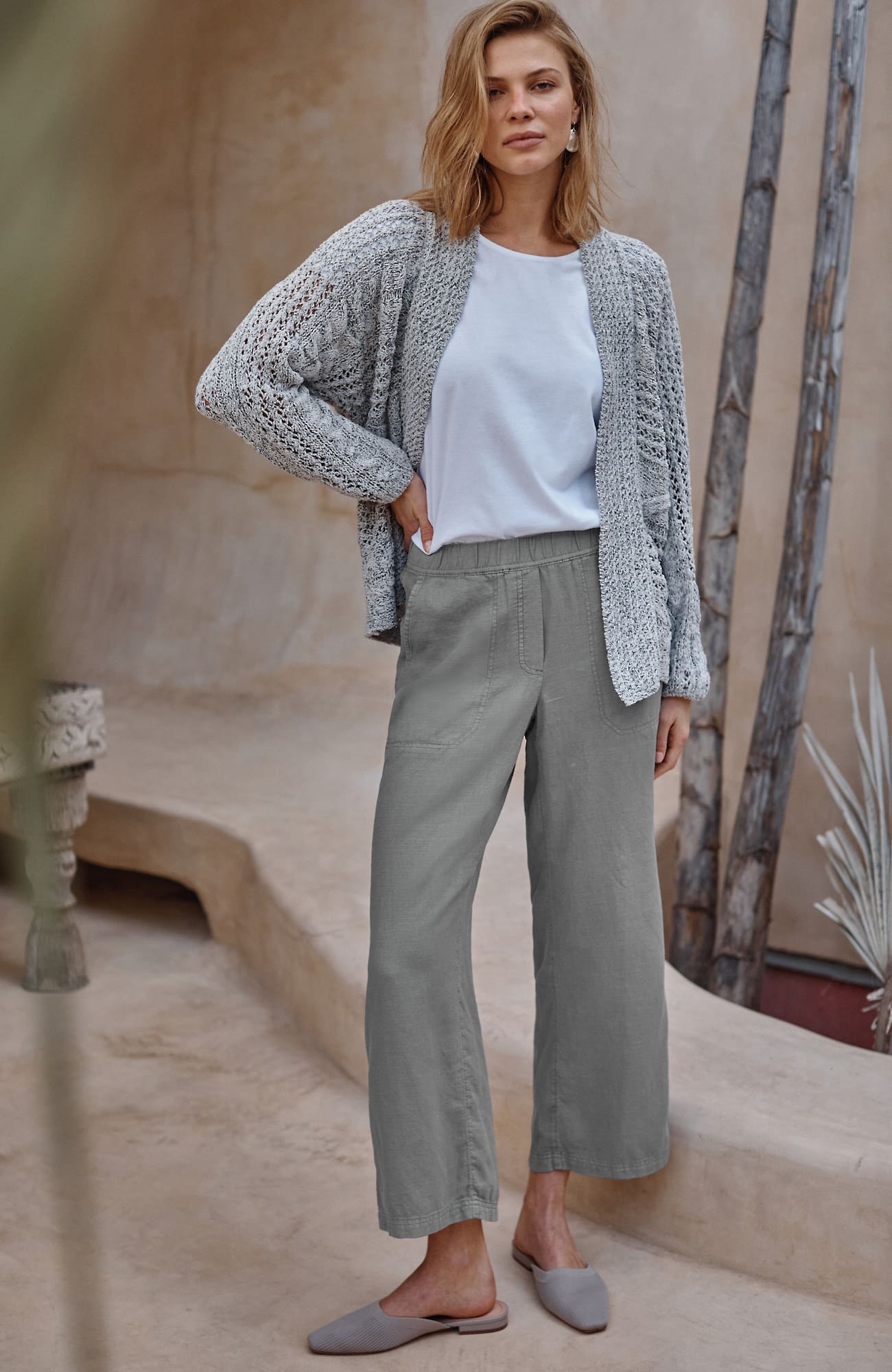 Jjill J.jill Pure Jill Linen-blend Wide-leg Crops In Light Quarry Rock