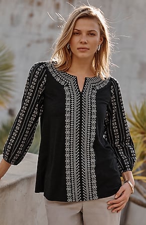 Image for Pure Jill Mixed-Media Embroidered Top