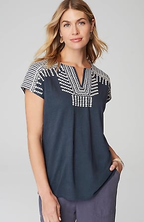 Image for Pure Jill Embroidered Split-Neck Tee