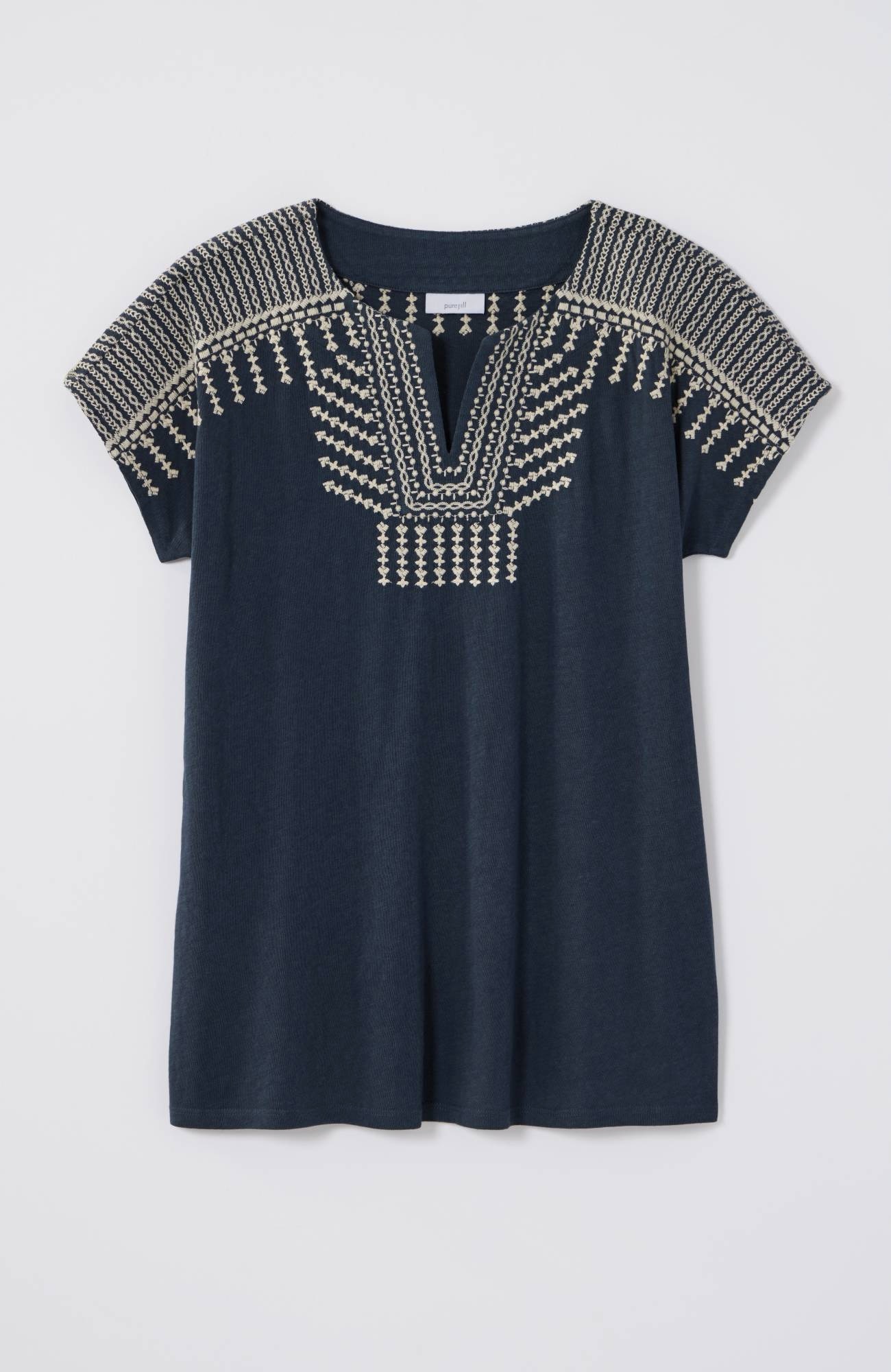 Pure Jill Embroidered Split-Neck Tee