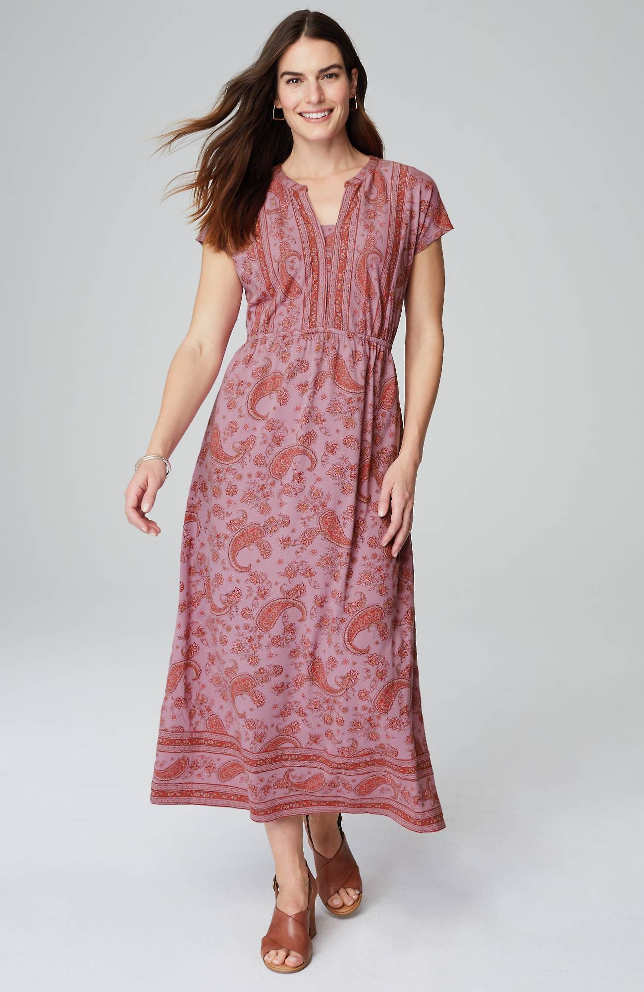 Shop Jjill J.jill Pure Jill Border-print Maxi Dress In Moonlit Mauve Charming Paisley